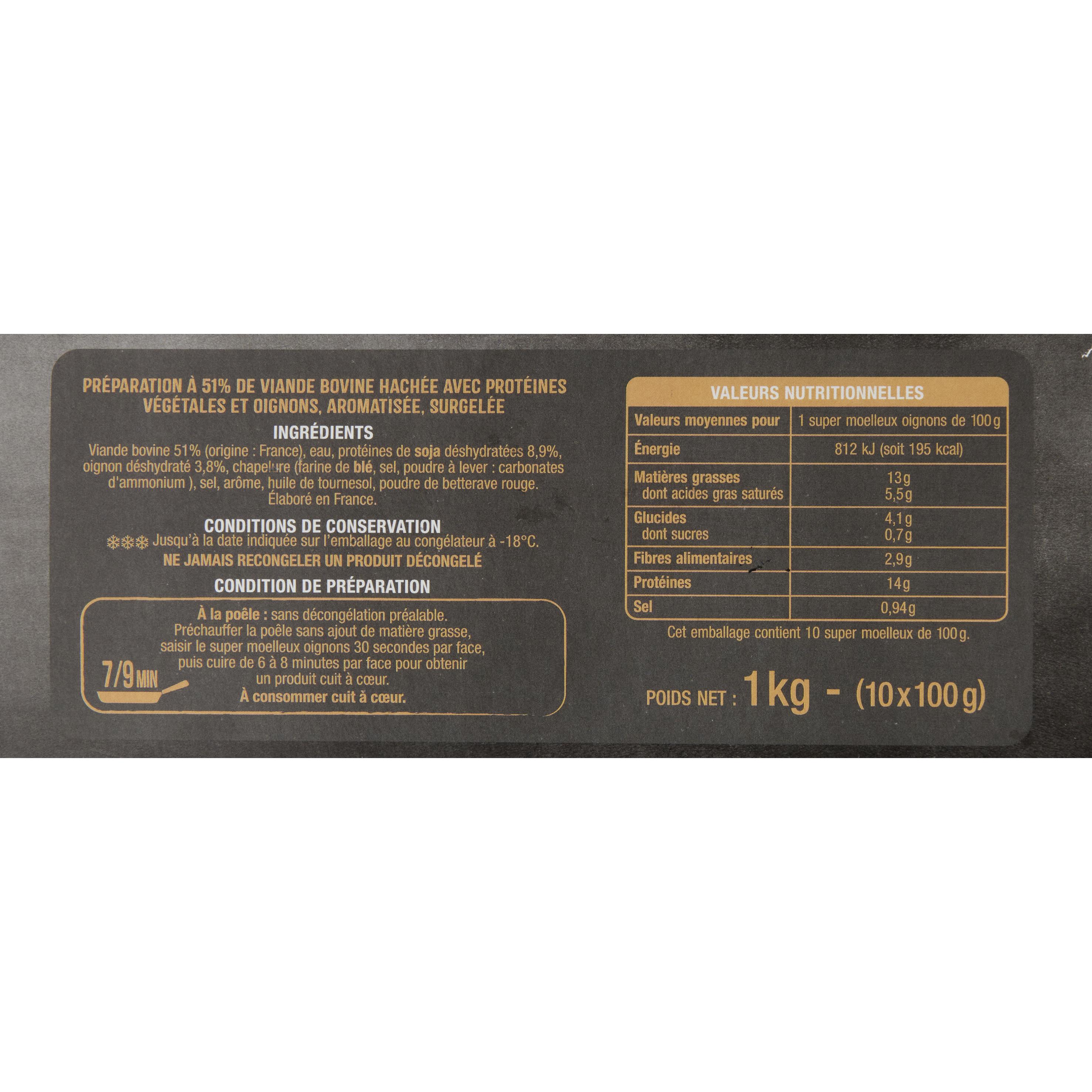 Voir la diapositive 3 : AUCHAN Hachés aux oignons super moelleux 15% mg 10 pièces 1kg