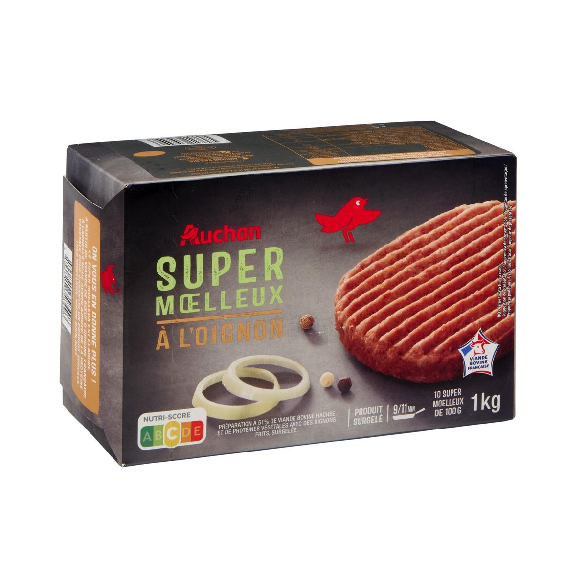 AUCHAN Hachés aux oignons super moelleux 15% mg 10 pièces 1kg