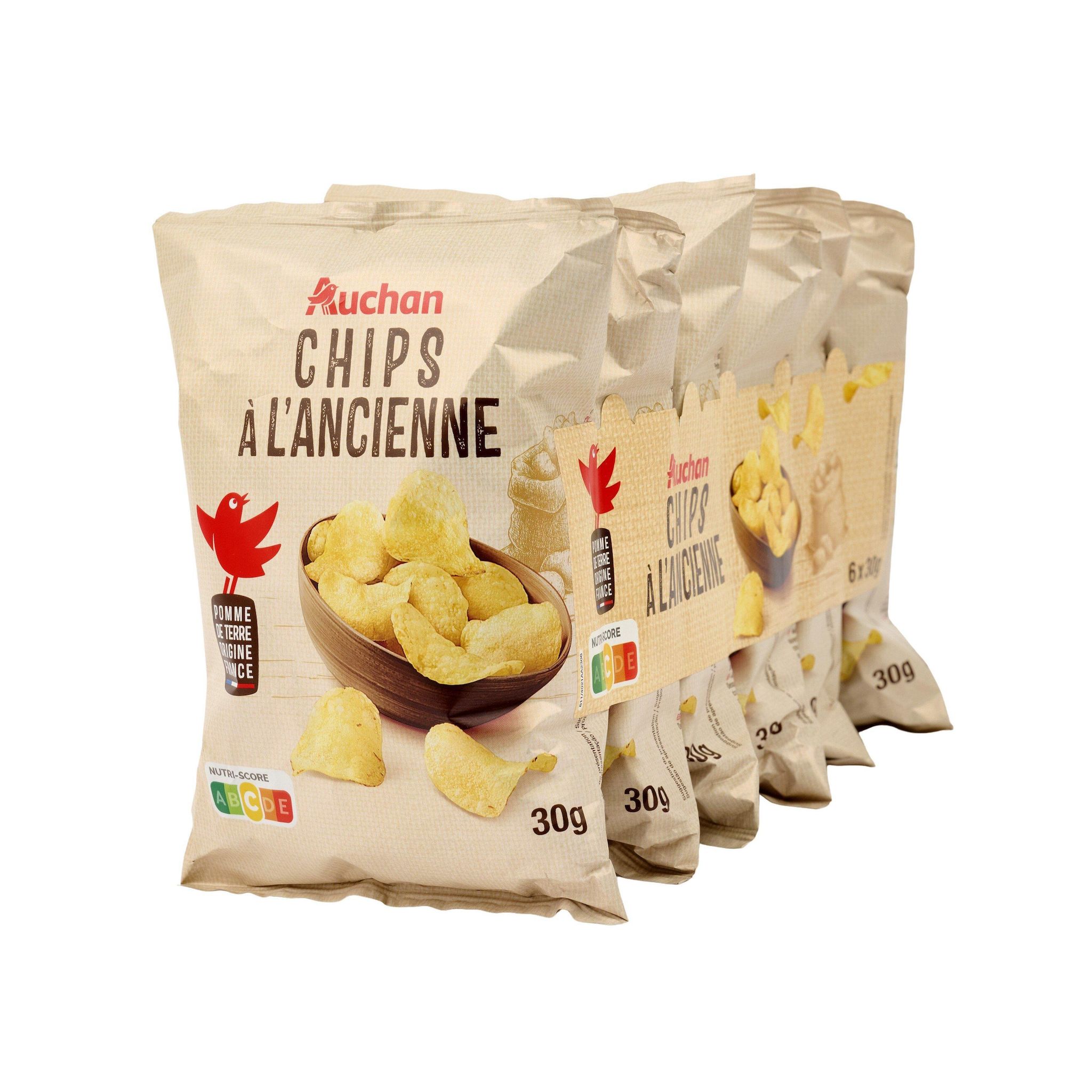 Voir la diapositive 5 : AUCHAN Chips à l'ancienne en sachets individuels 6 sachets 6x30g