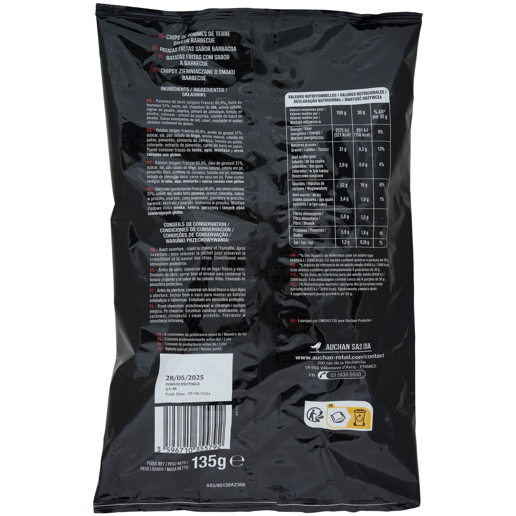 Voir la diapositive 4 : AUCHAN Chips saveur barbecue 135g