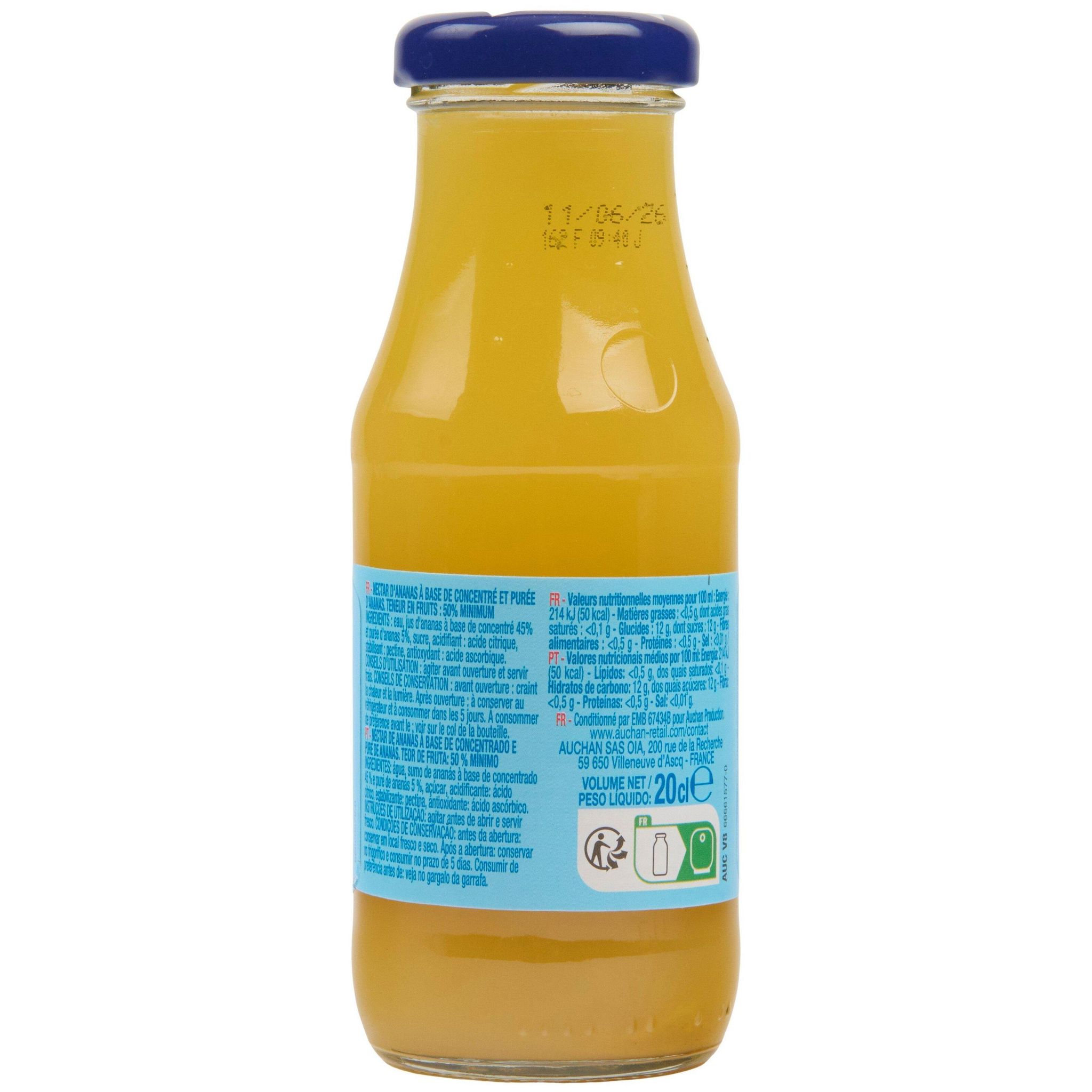 Voir la diapositive 3 : AUCHAN Nectar d'ananas bouteille en verre 20cl