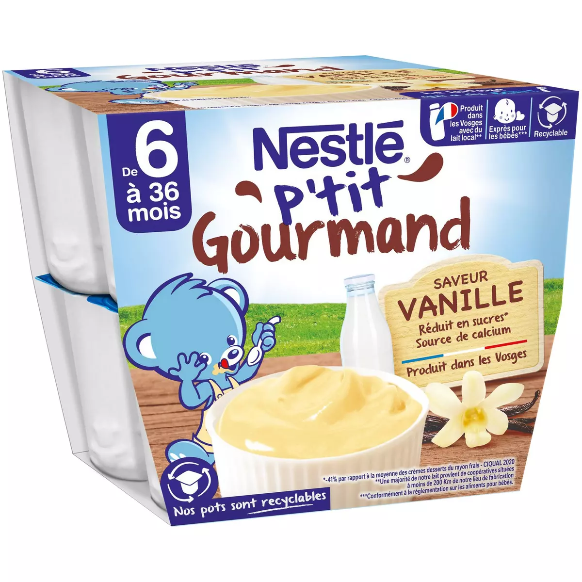 NESTLE P'tit gourmand petit pot dessert lacté vanille dès 6 mois 8x100g