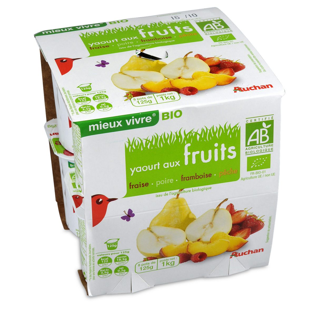 AUCHAN BIO Yaourt aux fruits 8x125g