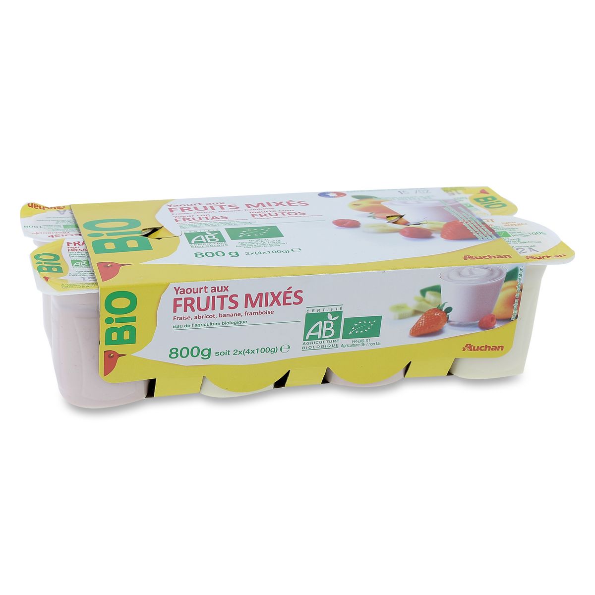 AUCHAN BIO Yaourt aux fruits mixés 8x100g