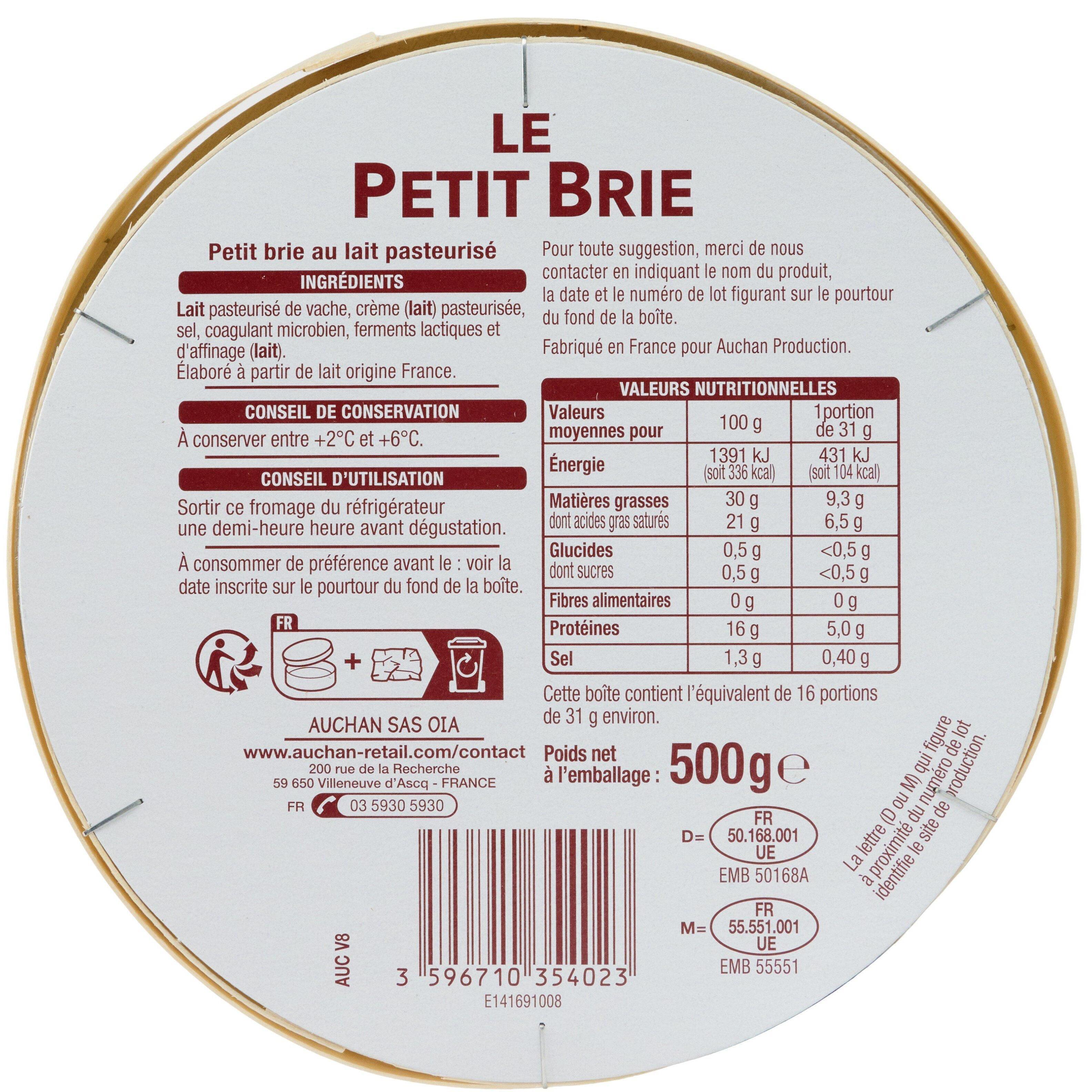Voir la diapositive 4 : AUCHAN Petit brie doux et crémeux 500g