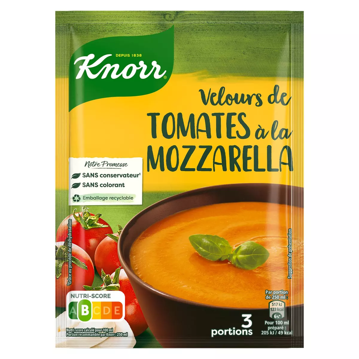 KNORR Soupe déshydratée velours de tomates à la mozzarella 3 personnes 96g