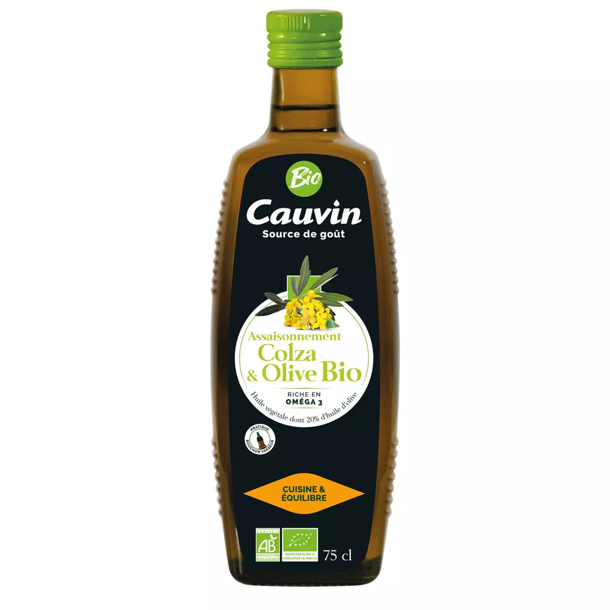 CAUVIN Huile de colza et olive bio végétale 75cl