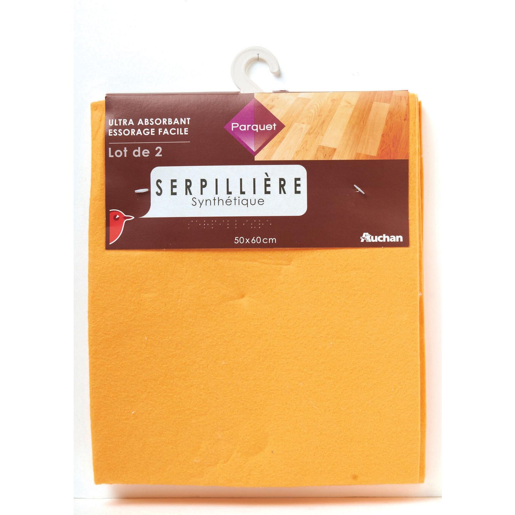 Voir la diapositive 2 : AUCHAN Serpillières synthétiques spéciales parquets 2 serpillières
