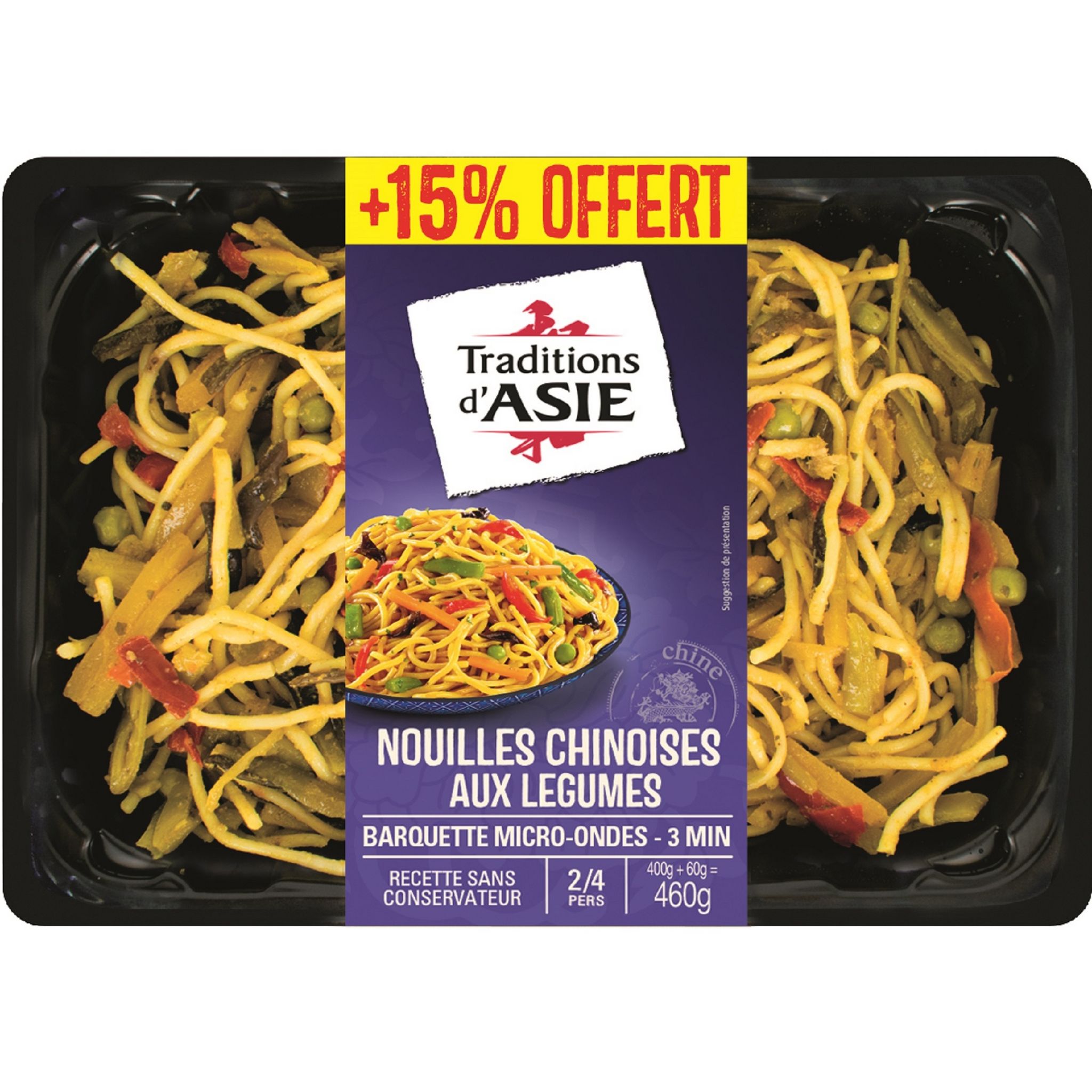 TRADITIONS D'ASIE Nouilles chinoises aux légumes 2/4 parts 460g