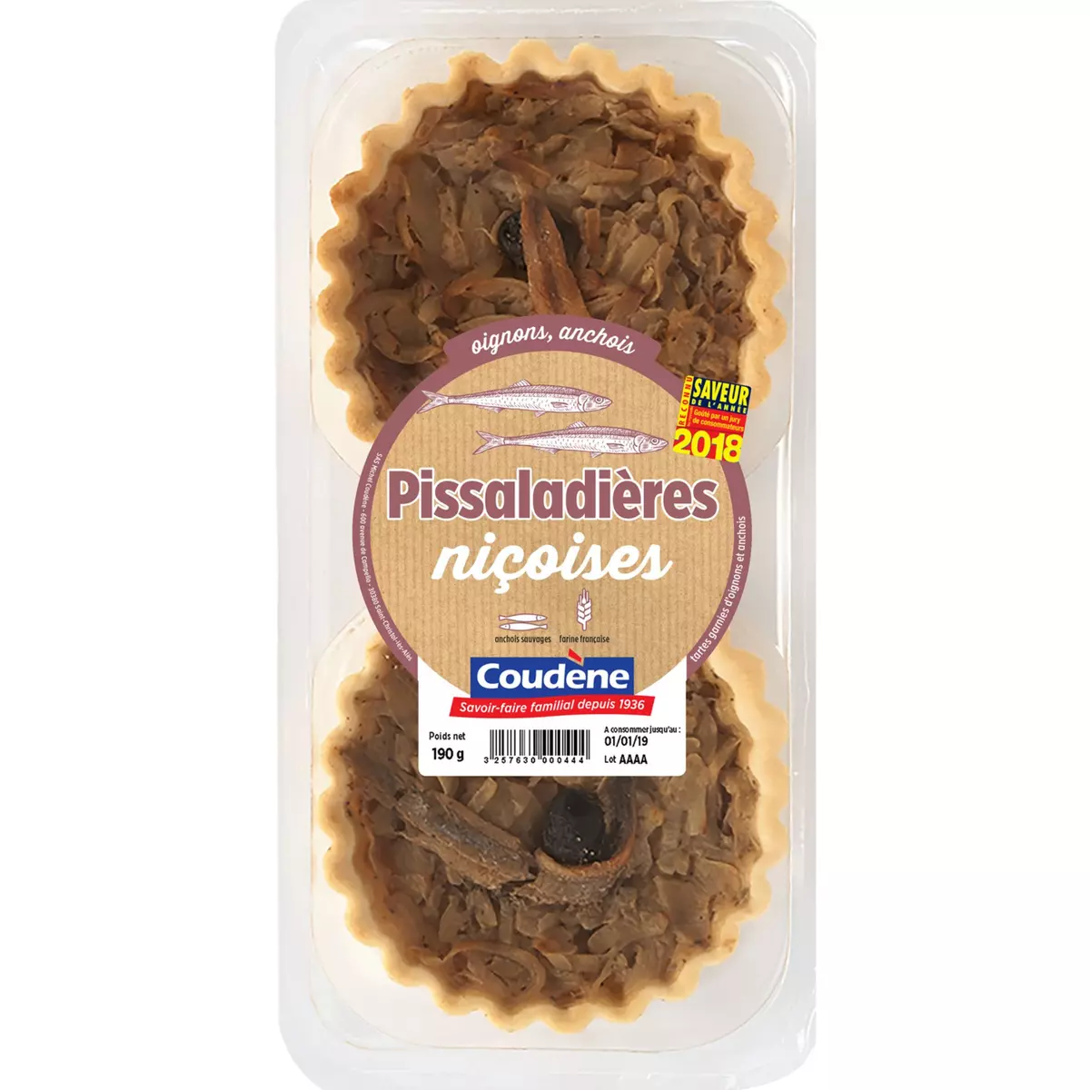 COUDENE Pissaladières niçoises oignons et anchois 2 pièces 190g