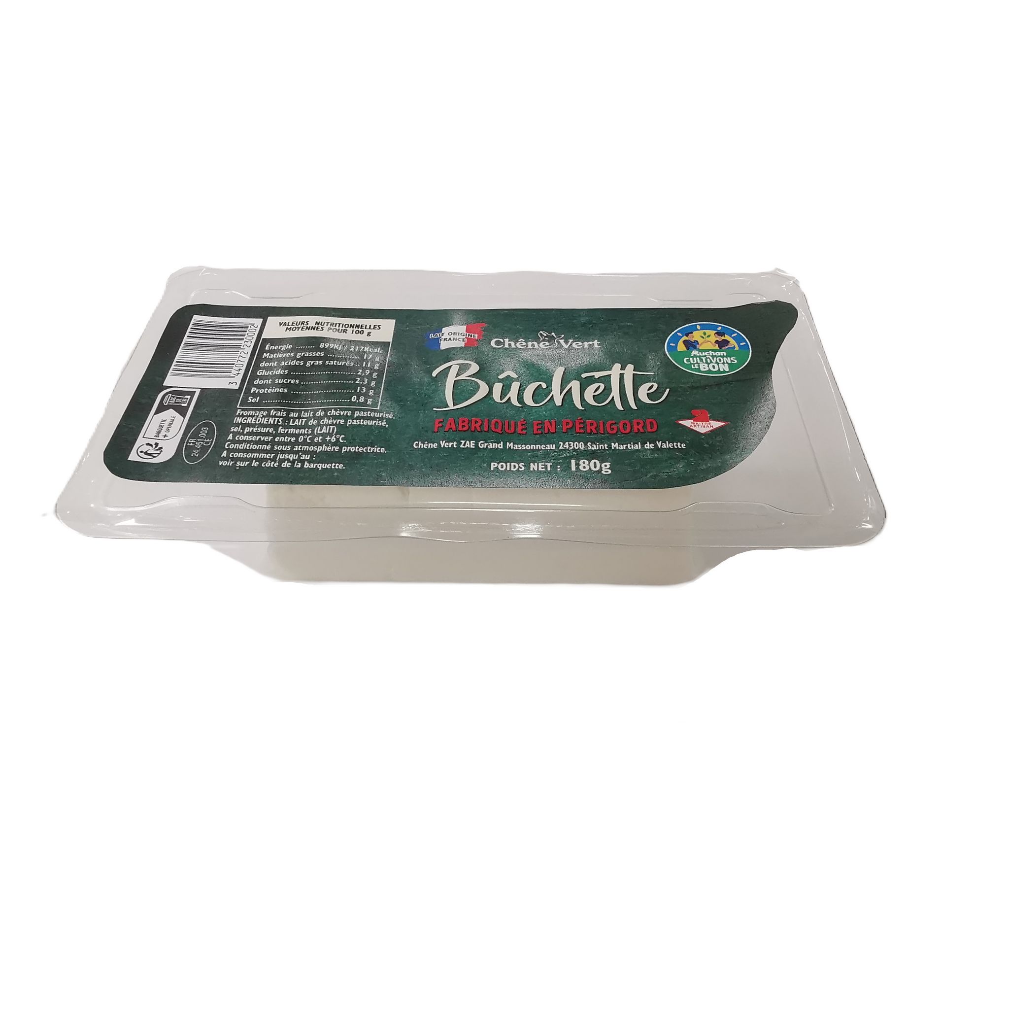 CHENE VERT CULTIVONS LE BON Sainte-Maure fromage de chèvre frais filière responsable 180g