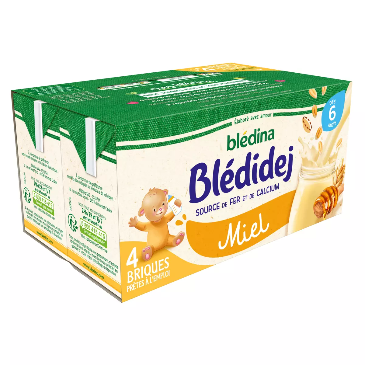 BLEDINA Blédidej céréales lactées miel dès 6 mois 4x250ml
