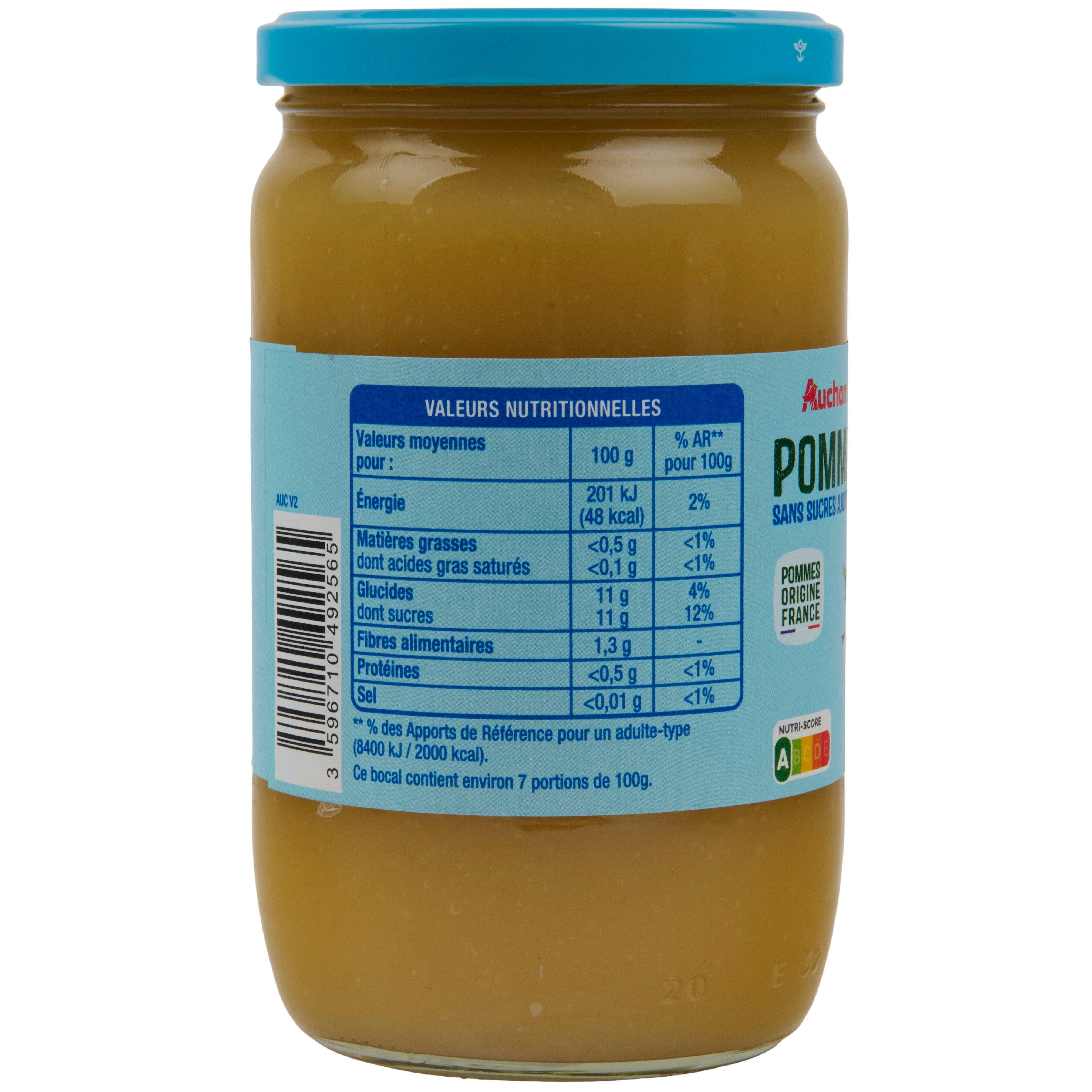 Voir la diapositive 2 : AUCHAN Purée de pomme sans sucres ajoutés en bocal 710g