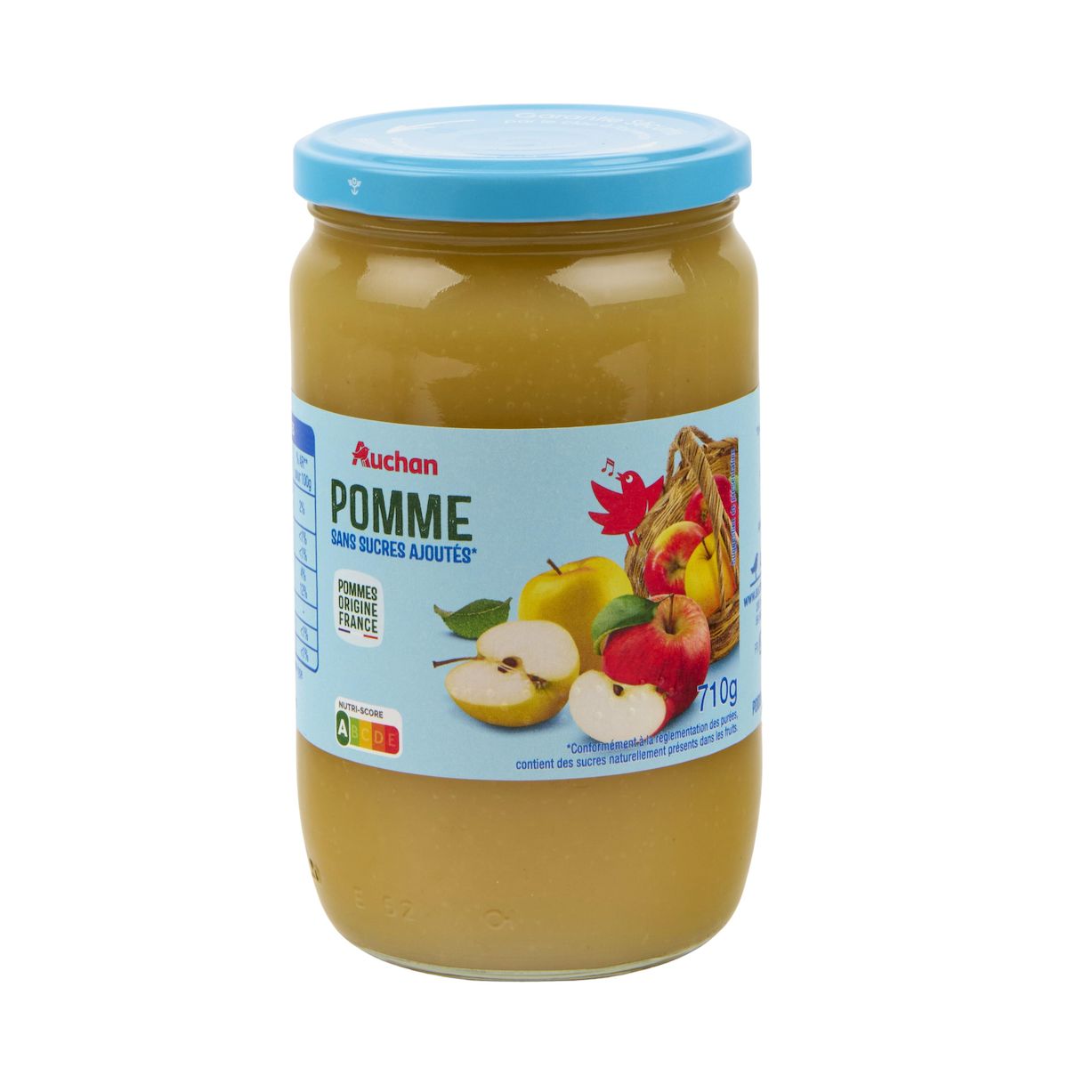 AUCHAN Purée de pomme sans sucres ajoutés en bocal 710g