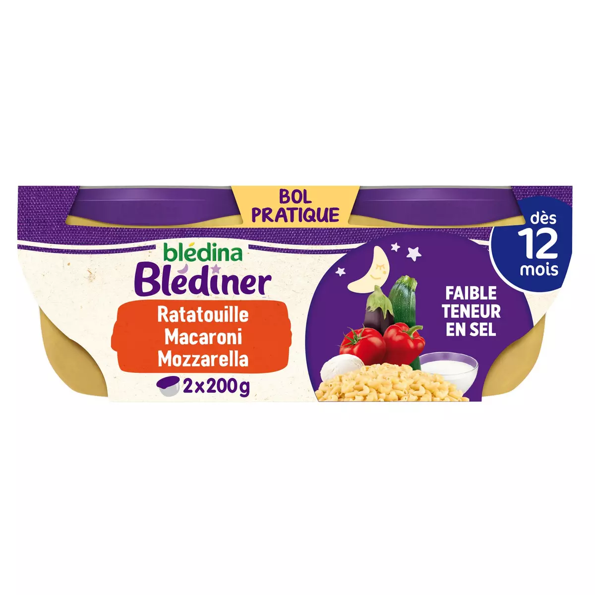 BLEDINA Blédîner bol ratatouille petits macaroni lait dès 12 mois 2x200g