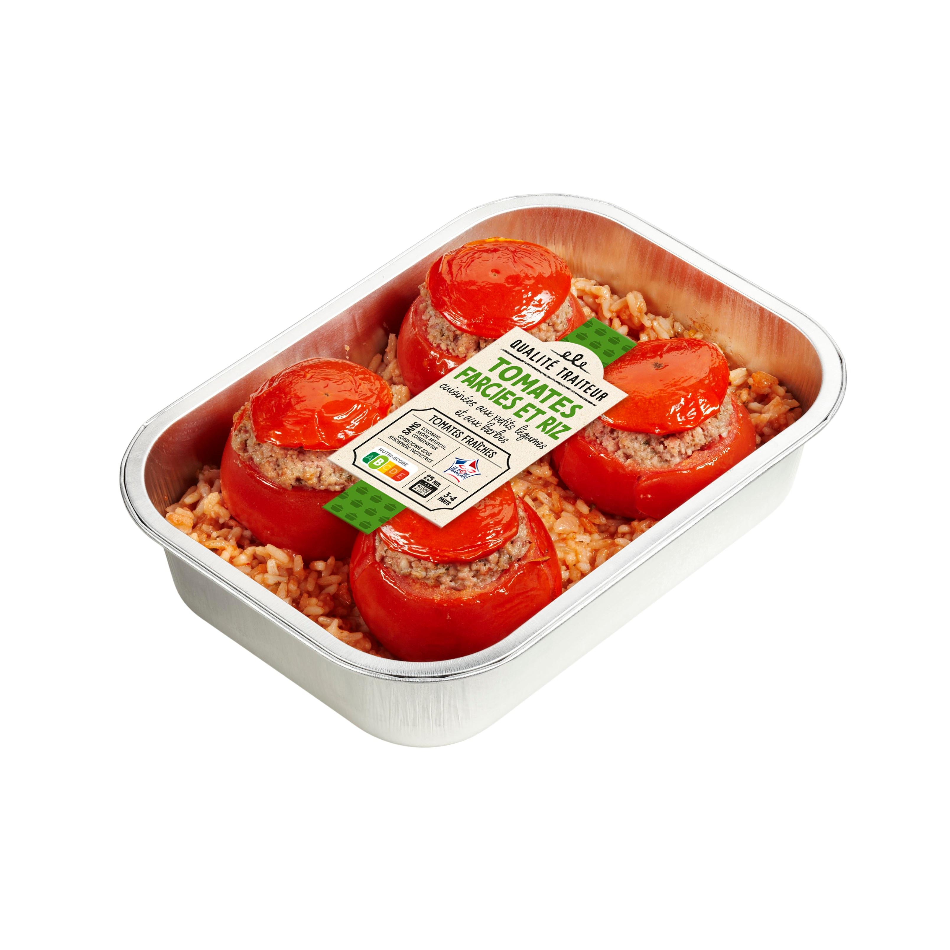 Voir la diapositive 2 : QUALITE TRAITEUR Tomates farcies et riz 4 parts 1kg