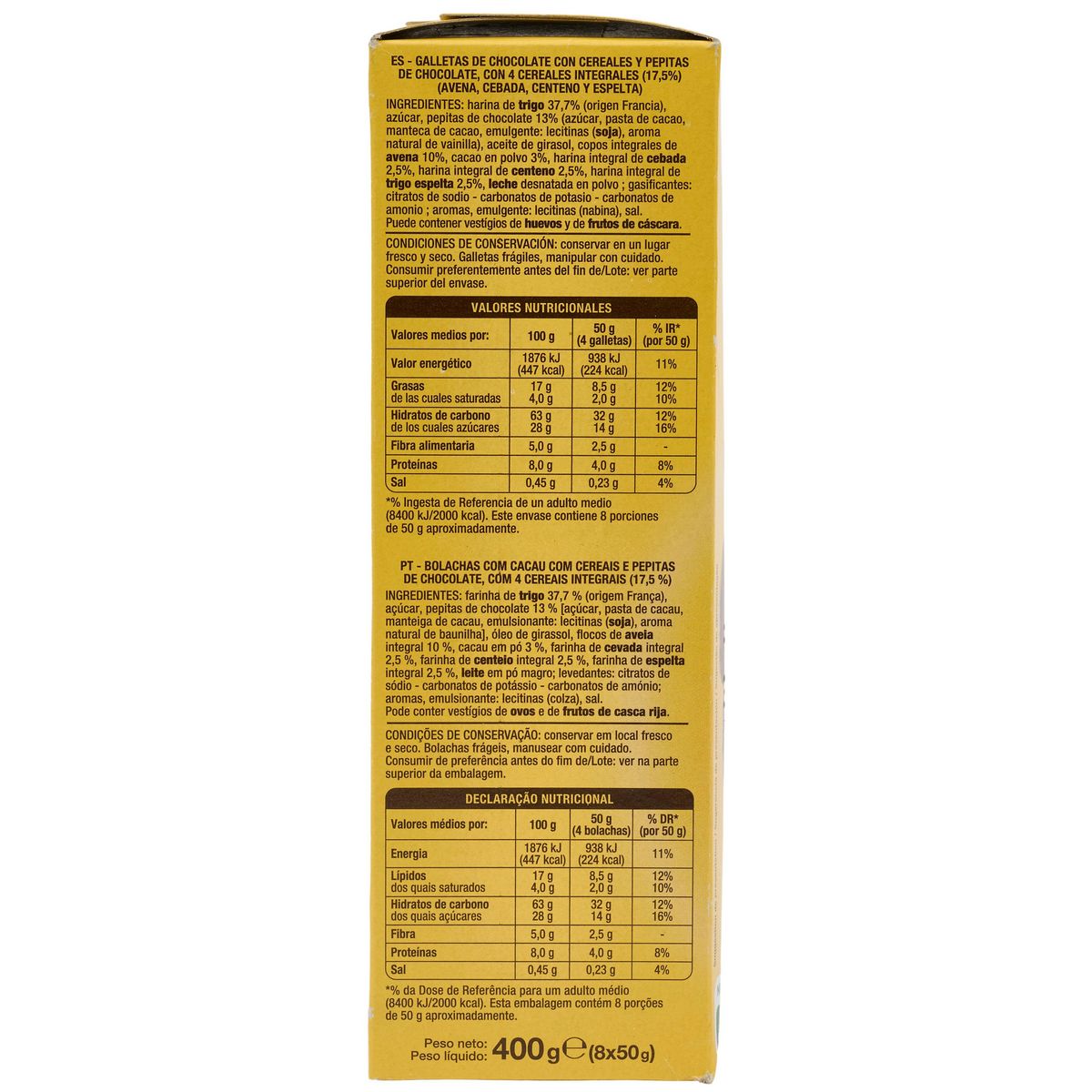 AUCHAN Biscuits petit-déjeuner céréales et pépites de chocolat sachets fraîcheur 8x4 biscuits 400g