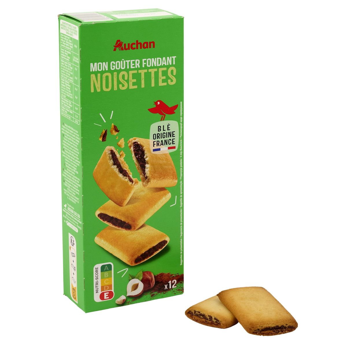 AUCHAN Goûters fondants fourrés à la noisette 12 biscuits 225g