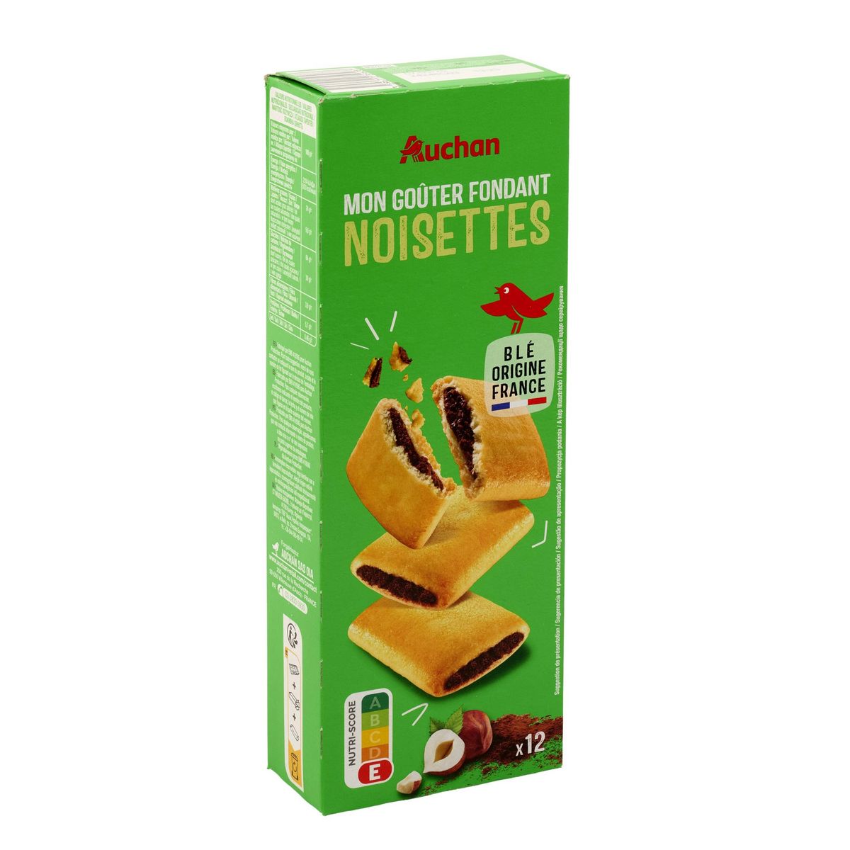 AUCHAN Goûters fondants fourrés à la noisette 12 biscuits 225g