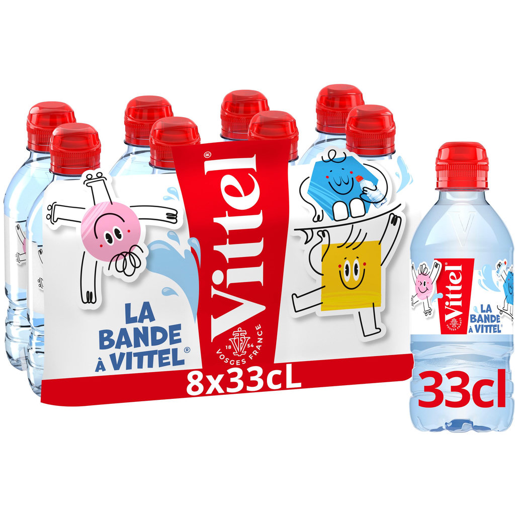 VITTEL Eau minérale naturelle plate bouchon sport bouteilles 8x33cl