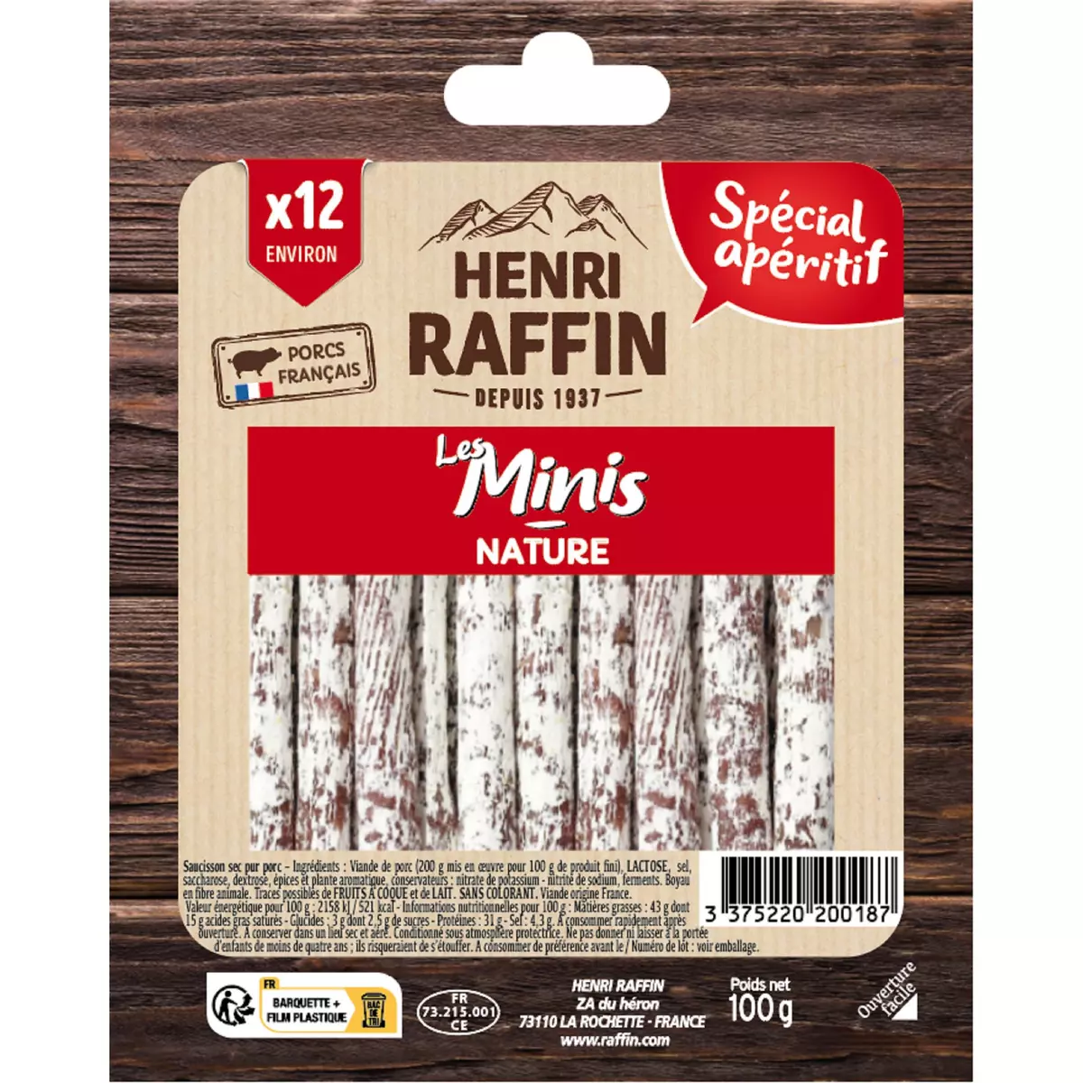 HENRI RAFFIN Mini saucisson sec nature 11 pièces 100g