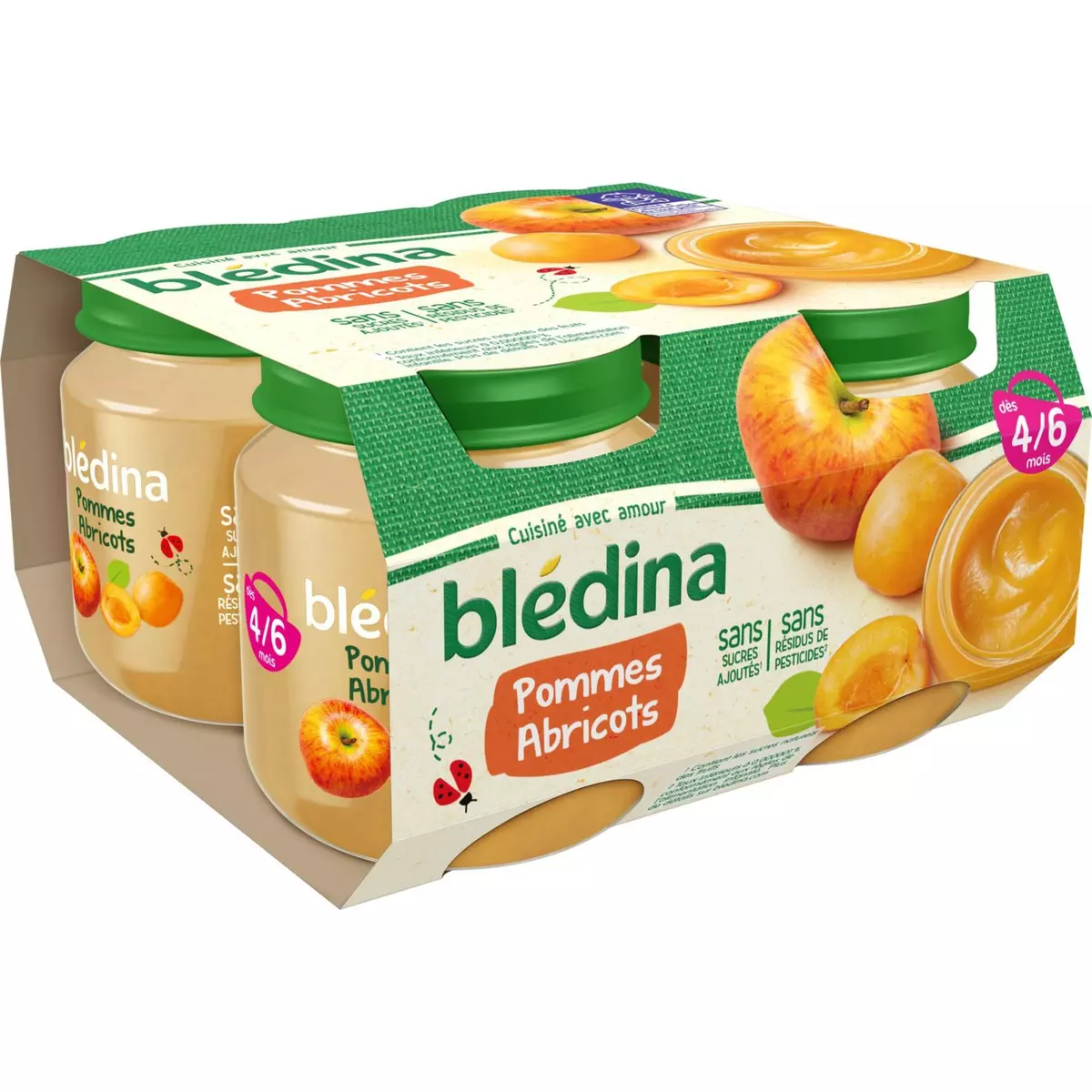 BLEDINA Petit pot dessert pommes et abricots dès 4 mois 4x130g