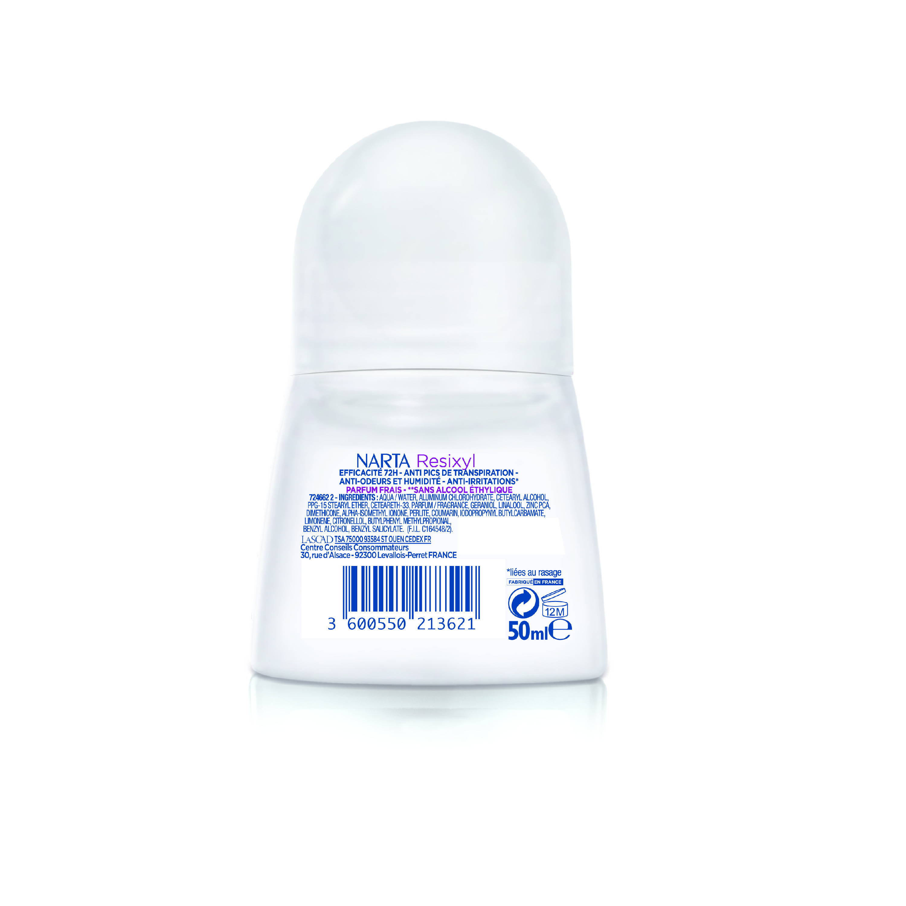 Voir la diapositive 2 : NARTA Resixyl déodorant bille 72h anti transpirant 50ml