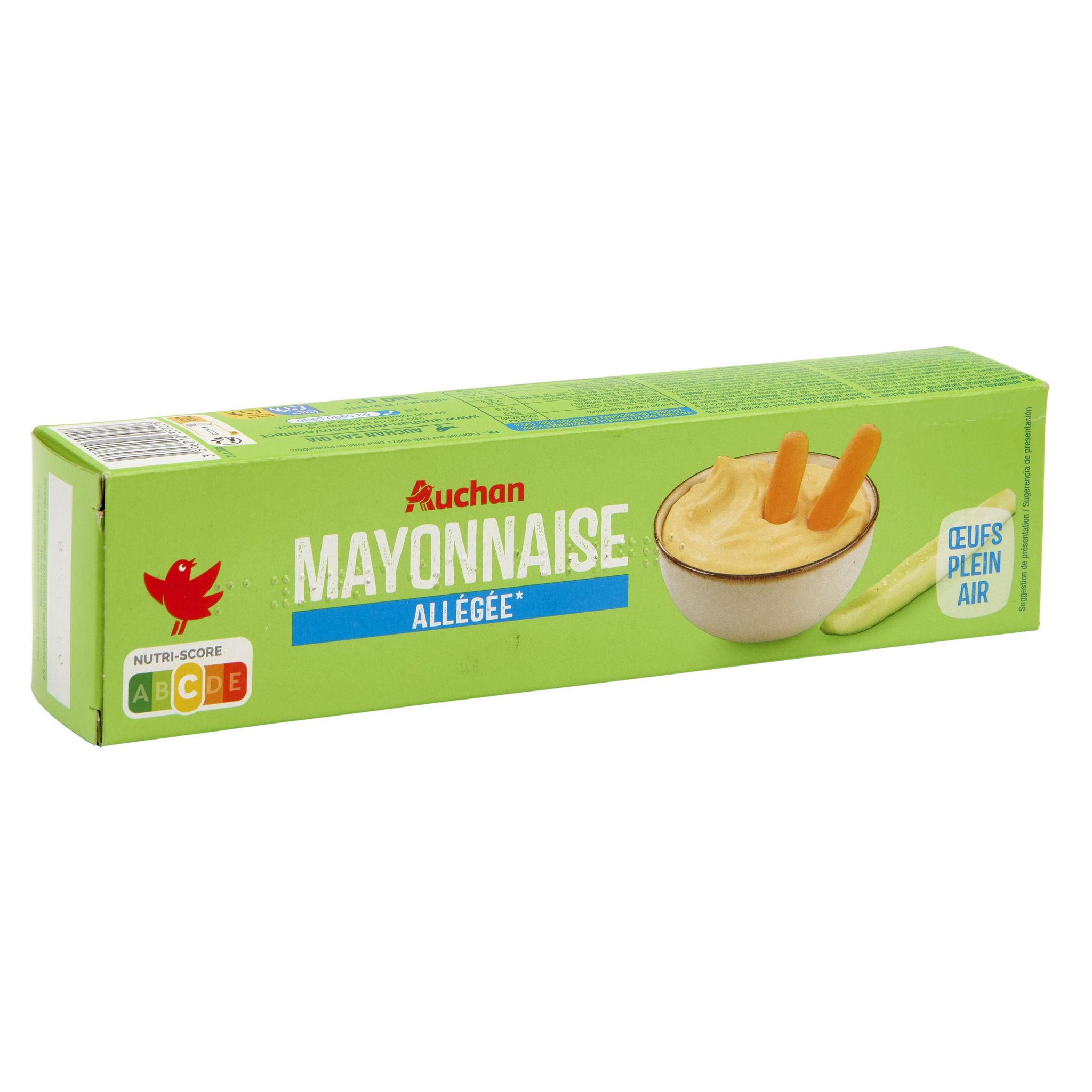 Voir la diapositive 2 : AUCHAN Mayonnaise allégée aux œufs frais en tube 180g