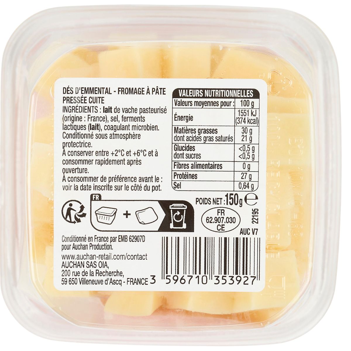 AUCHAN Dès d'emmental 150g