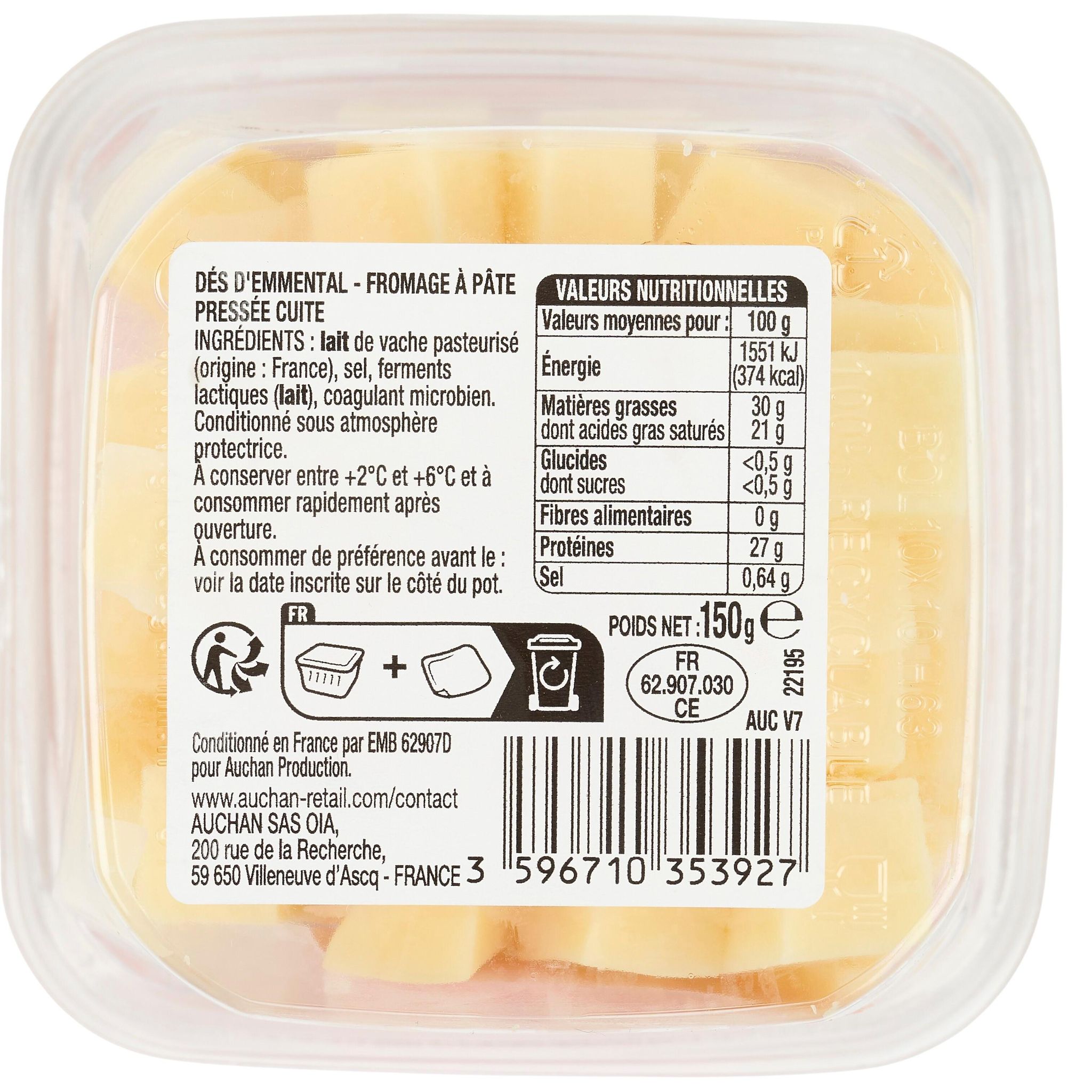 Voir la diapositive 4 : AUCHAN Dès d'emmental 150g