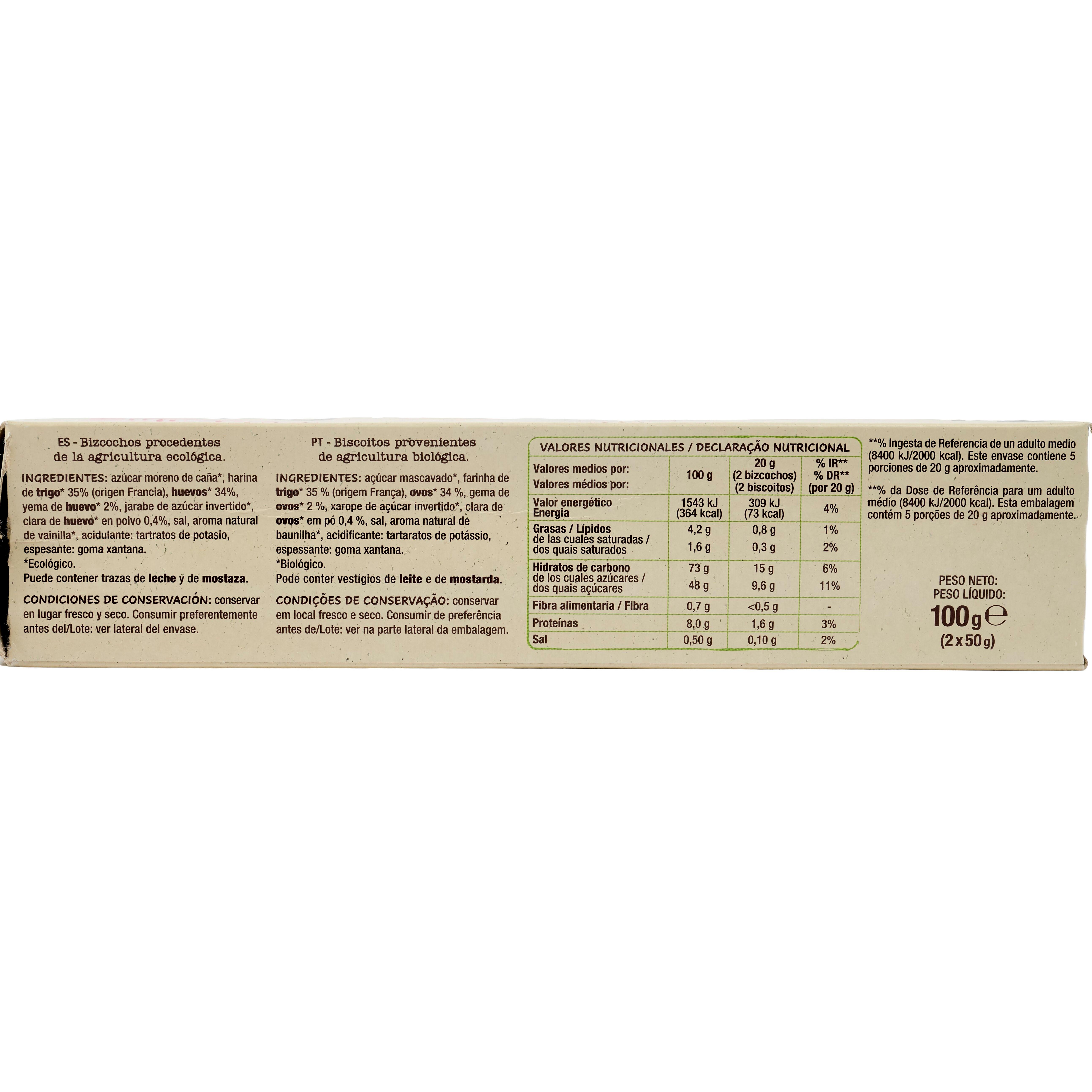Voir la diapositive 3 : AUCHAN BIO Biscuits cuillers aux œufs frais 2x5 biscuits 100g