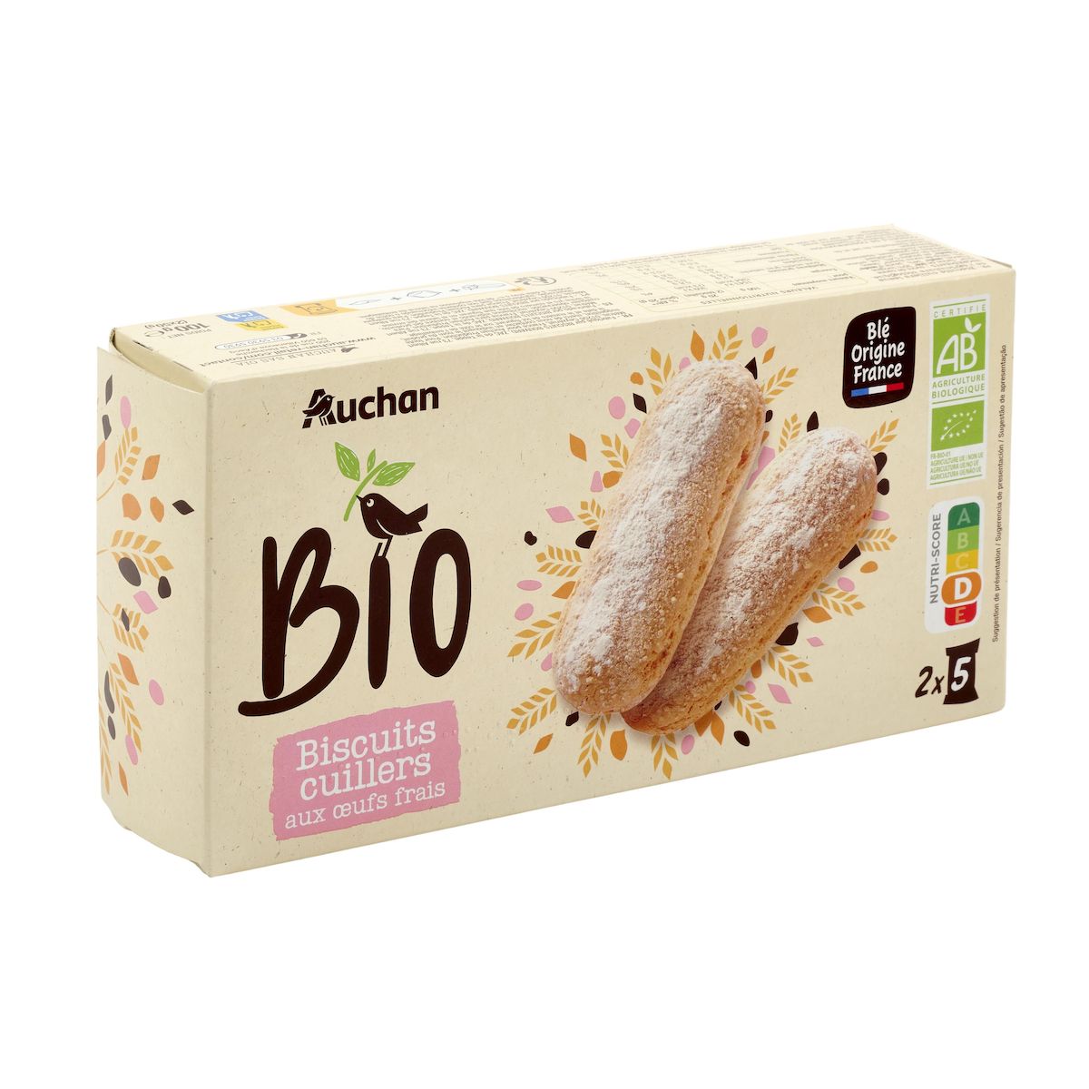 AUCHAN BIO Biscuits cuillers aux œufs frais 2x5 biscuits 100g