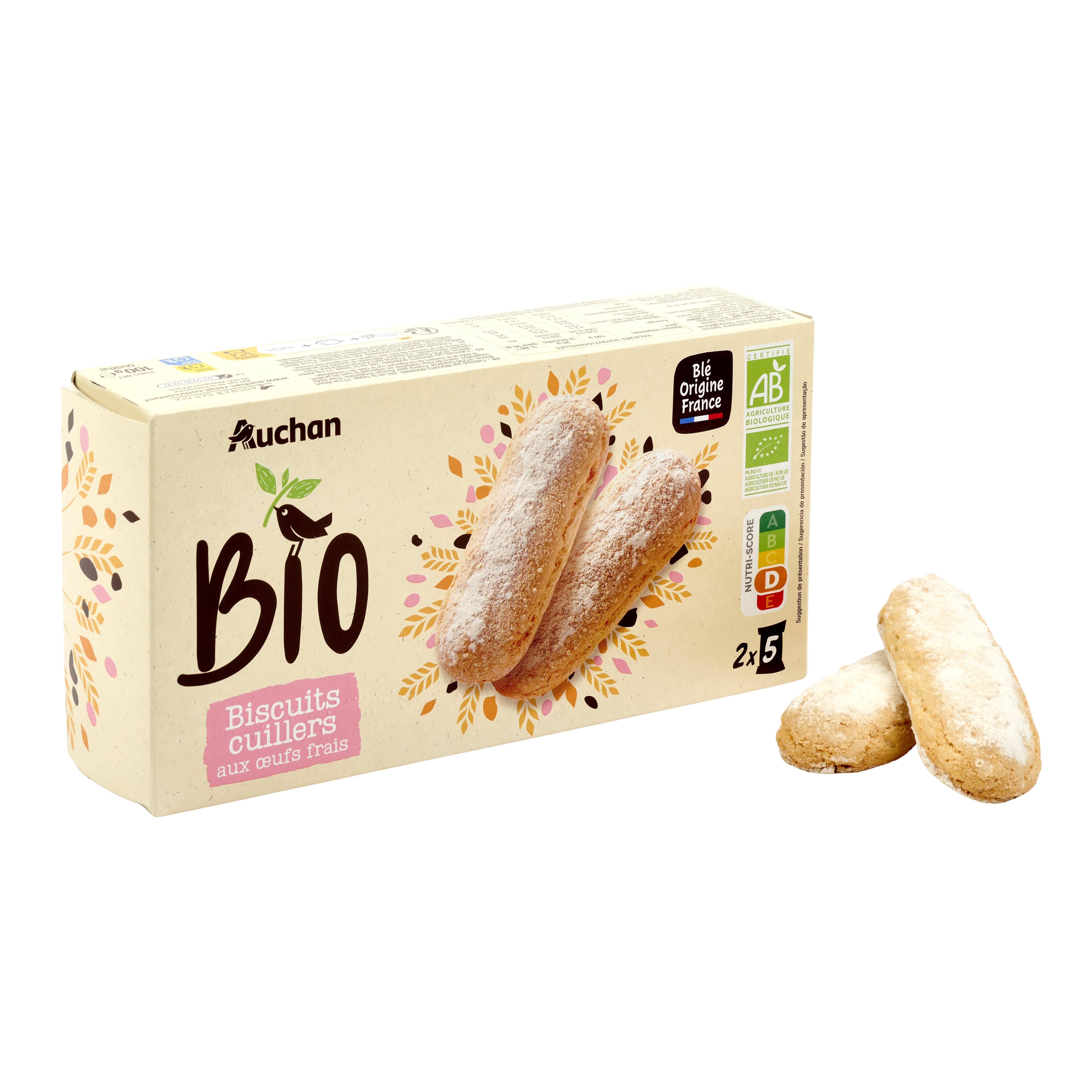 Voir la diapositive 5 : AUCHAN BIO Biscuits cuillers aux œufs frais 2x5 biscuits 100g