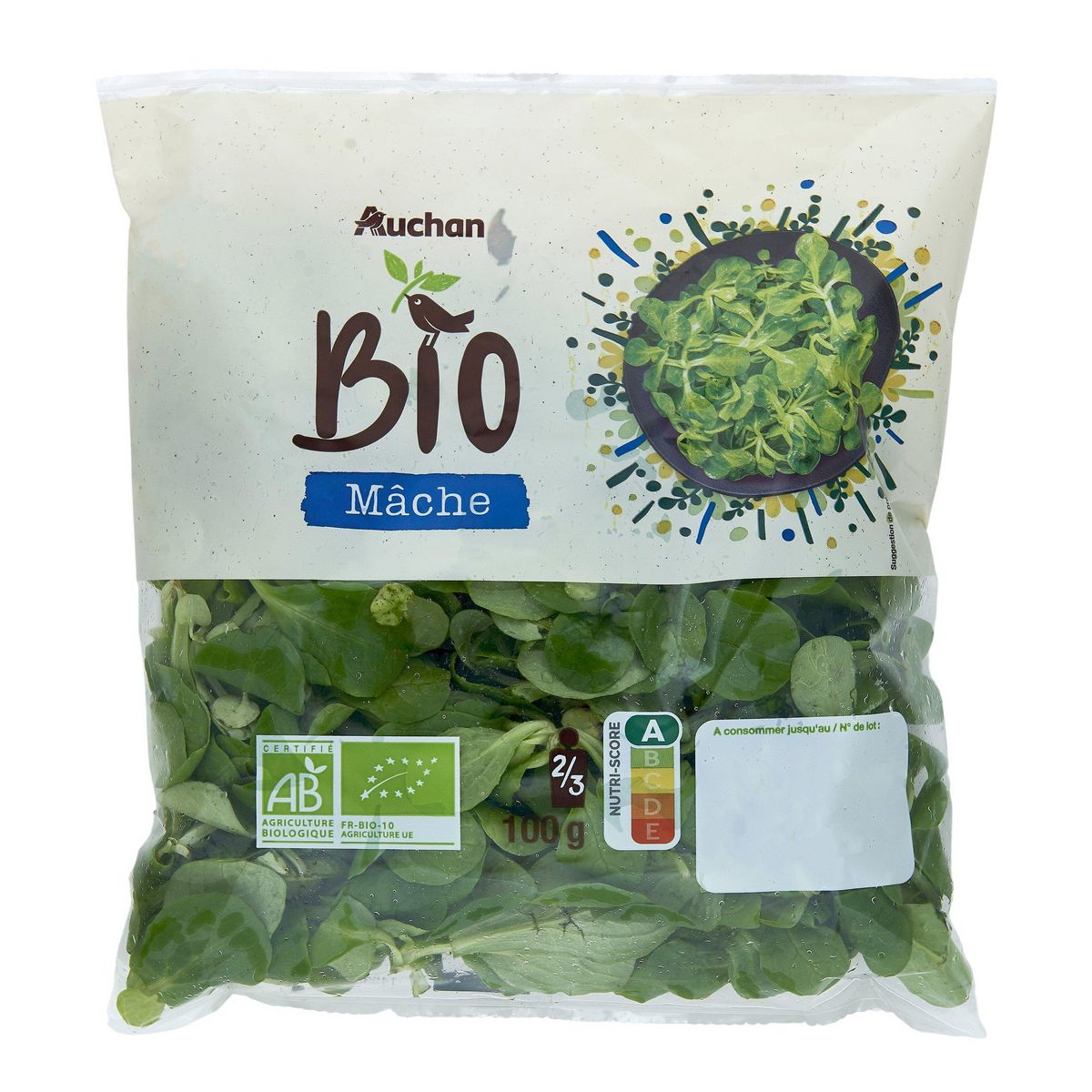 AUCHAN BIO Bouquets de mâche 2-3 parts 100g