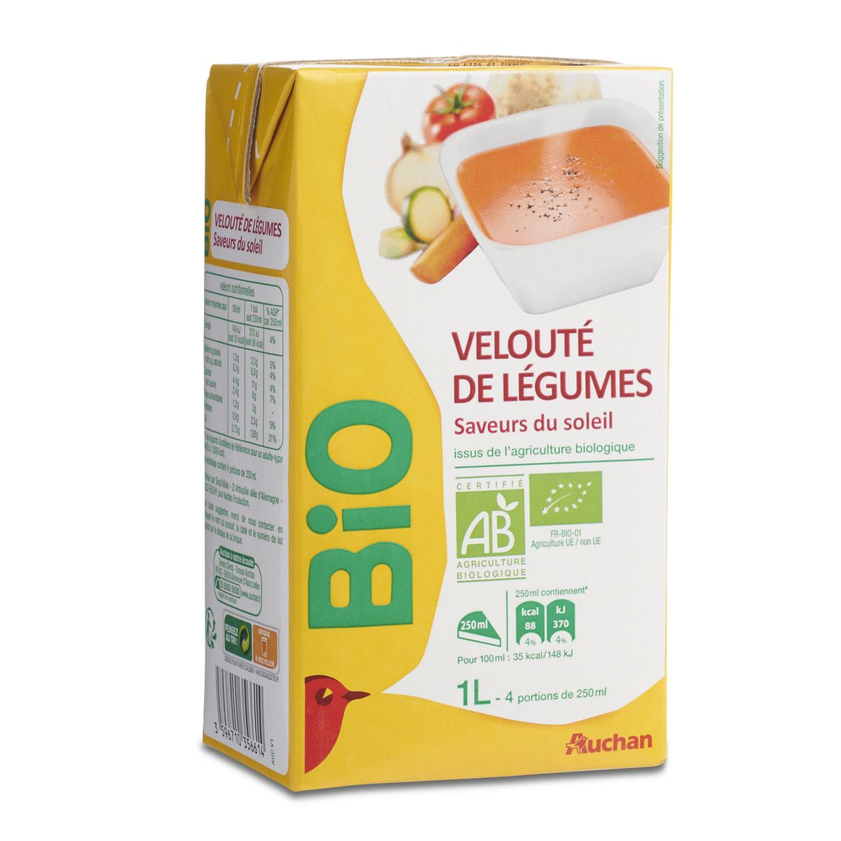 AUCHAN BIO Velouté de légumes saveurs du soleil 4 personnes 1l