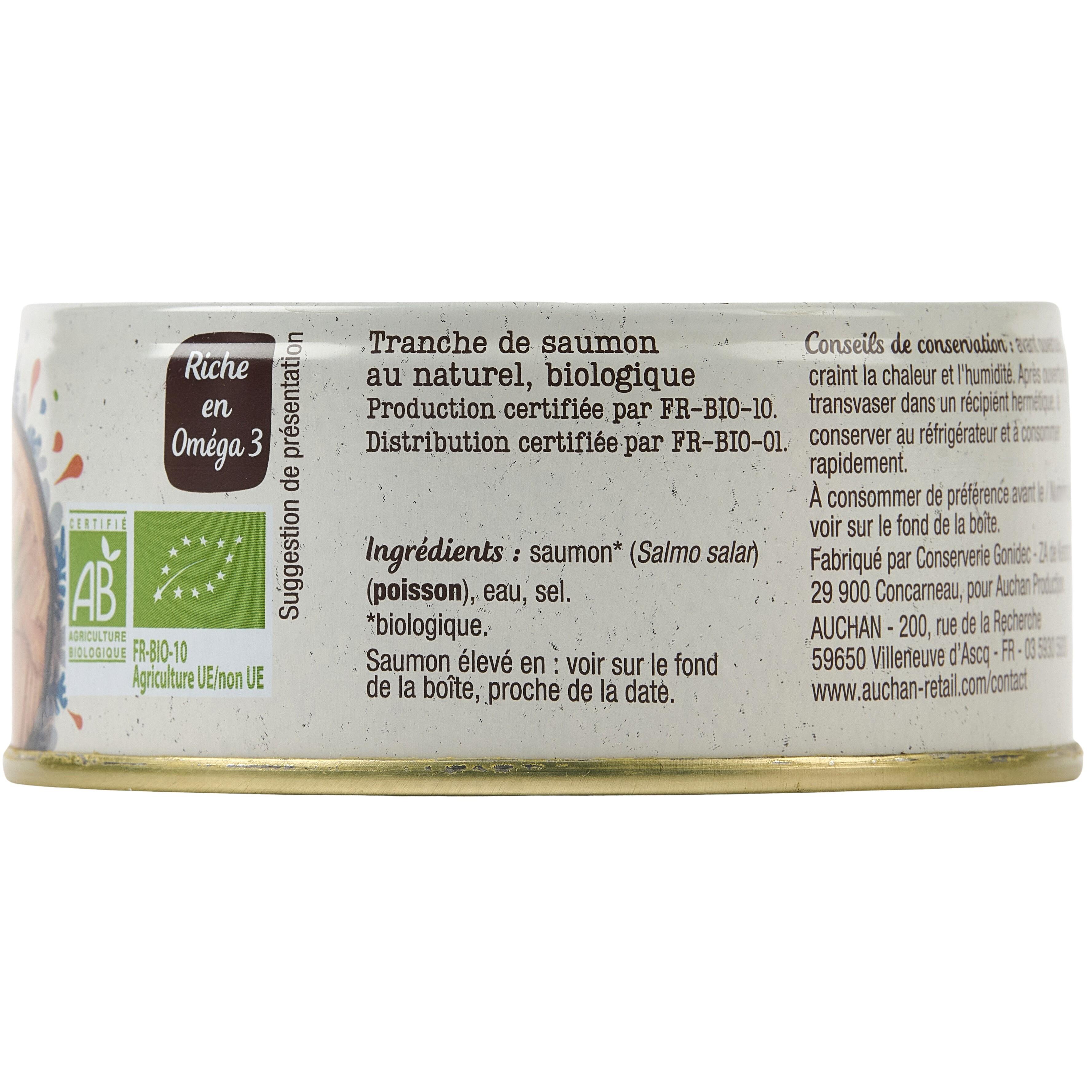 Voir la diapositive 2 : AUCHAN BIO Saumon au naturel 100g