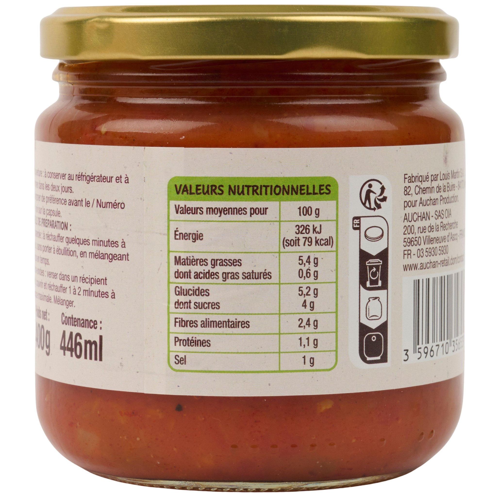 Voir la diapositive 3 : AUCHAN BIO Aubergines à la provençale en bocal 400g