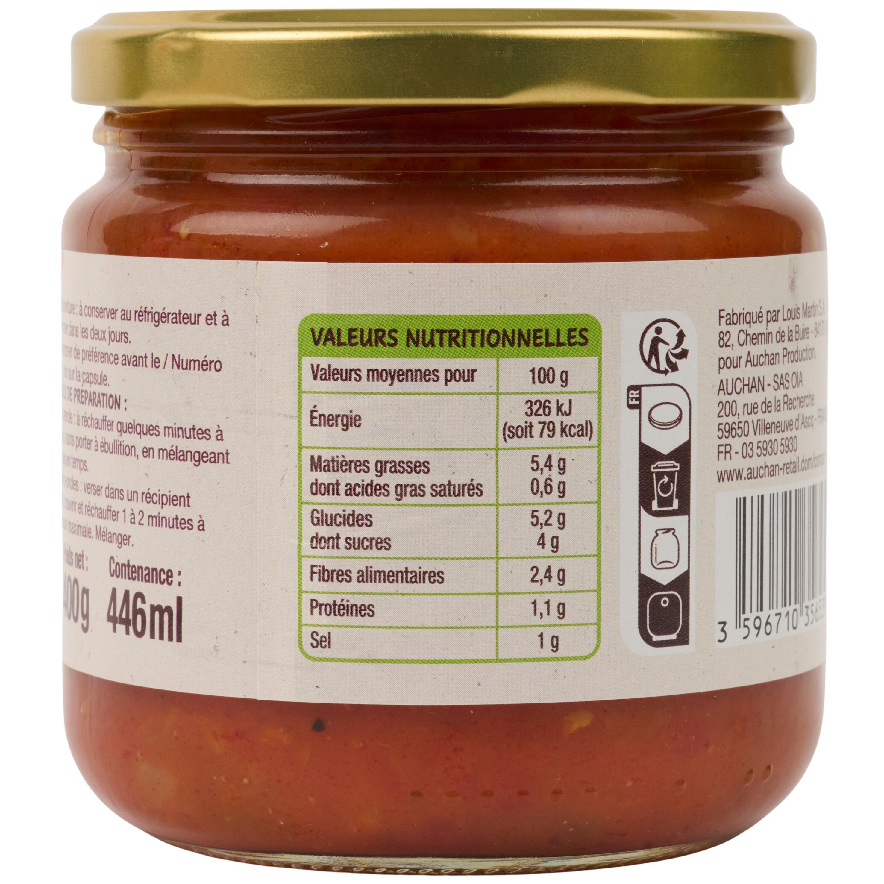 Voir la diapositive 4 : AUCHAN BIO Aubergines à la provençale en bocal 400g