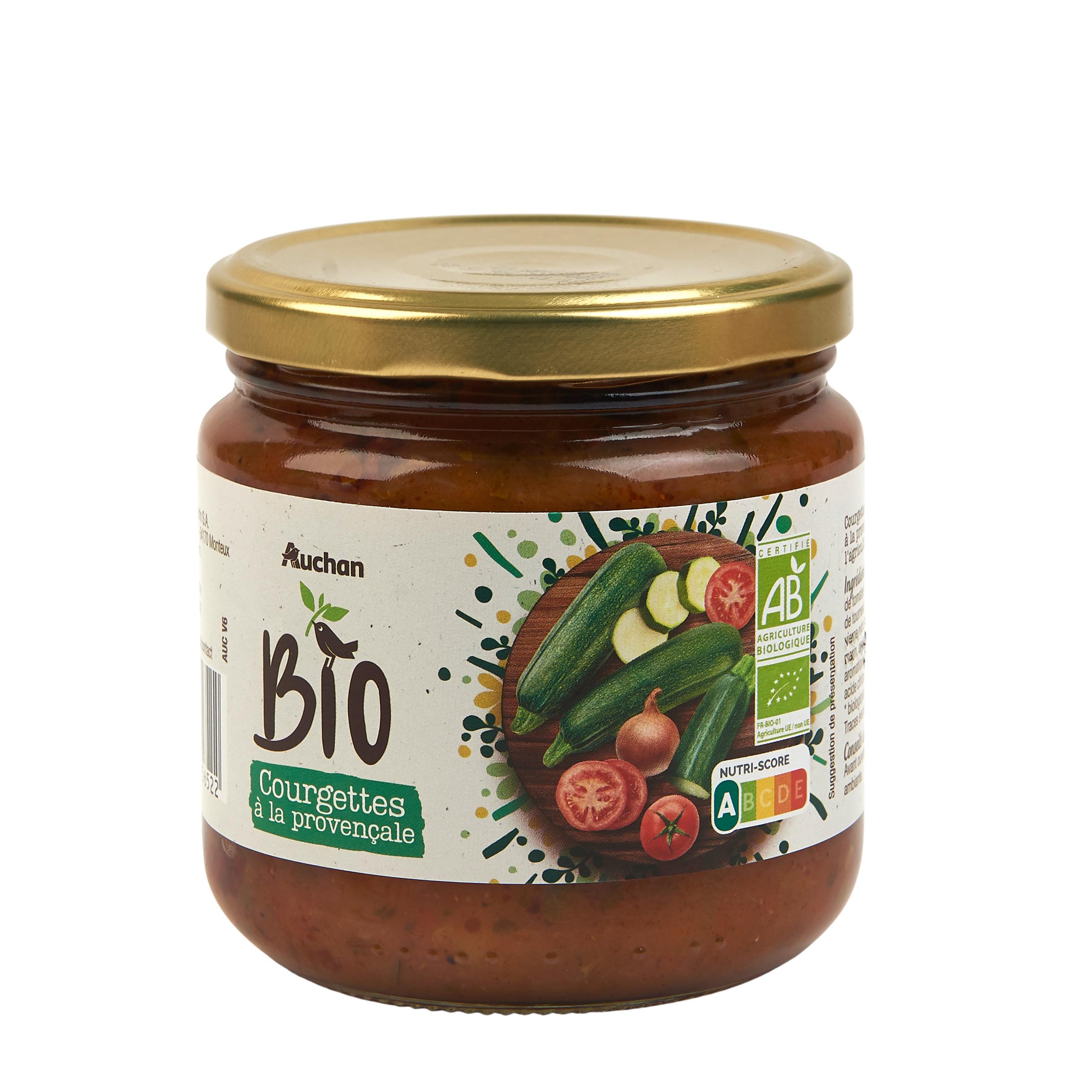 Voir la diapositive 2 : AUCHAN BIO Courgettes à la provençale en bocal 400g