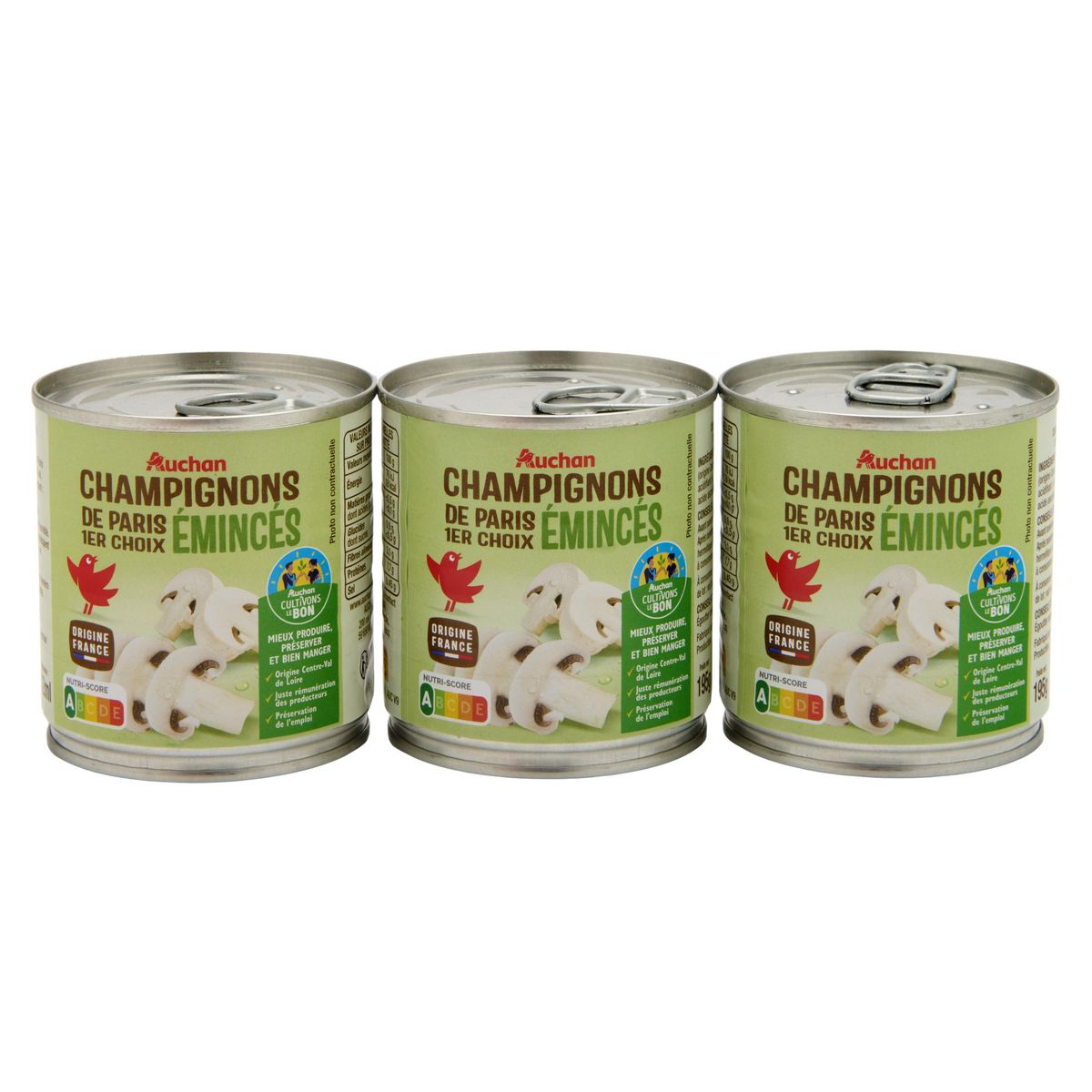 AUCHAN Champignons émincés 1er choix 3x115g