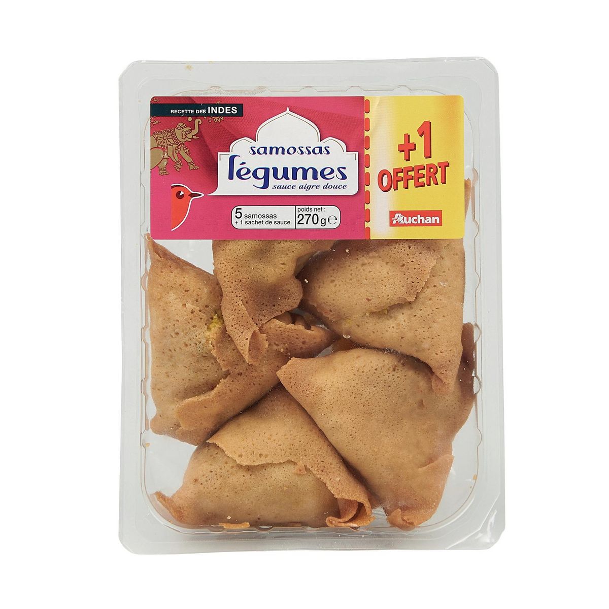 AUCHAN Samossas aux légumes sauce aigre douce 4+1 offert 270g