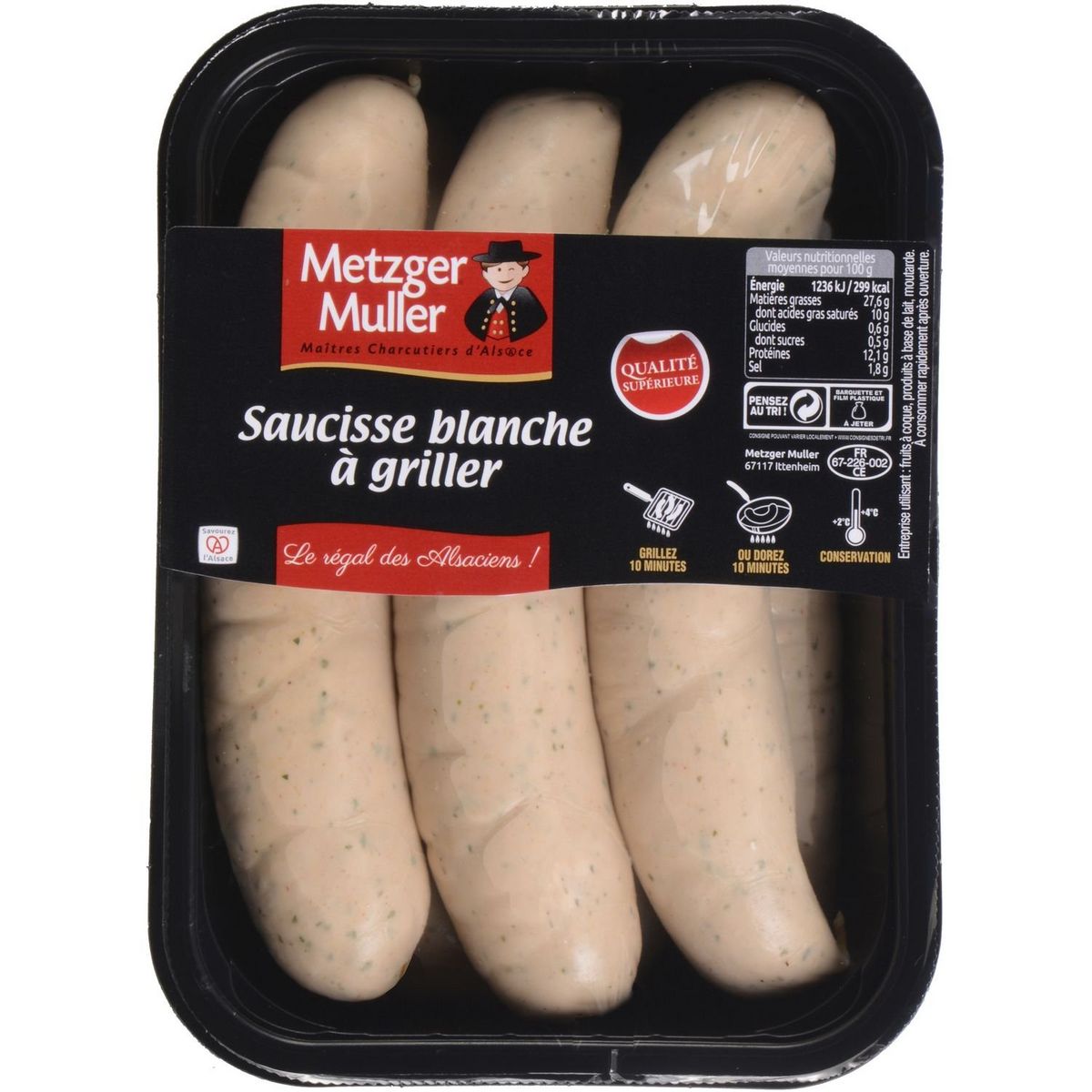 METZGER Saucisse blanche supérieure à griller 330g