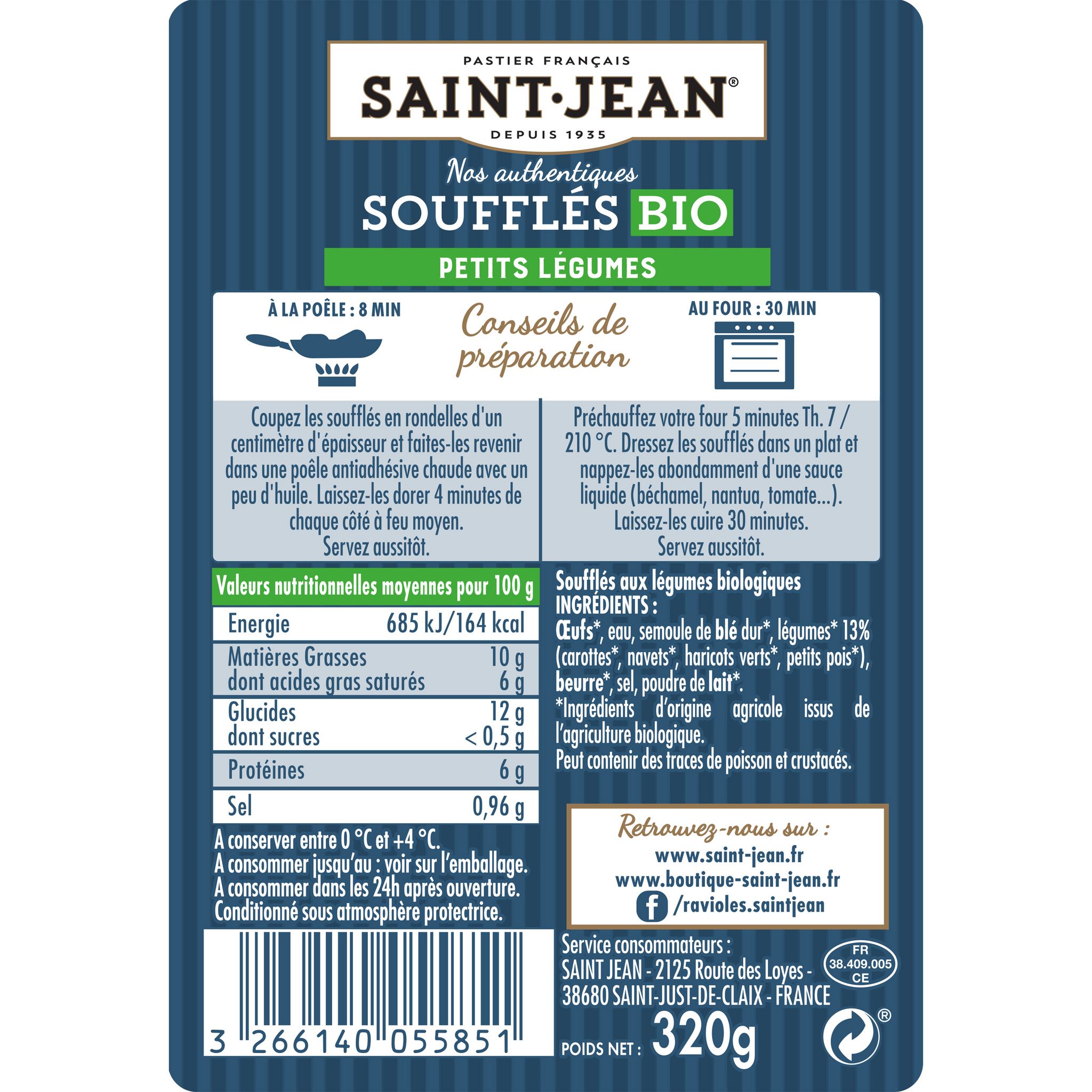 Voir la diapositive 2 : SAINT JEAN Soufflés aux petits légumes bio 4 pièces 4x80g