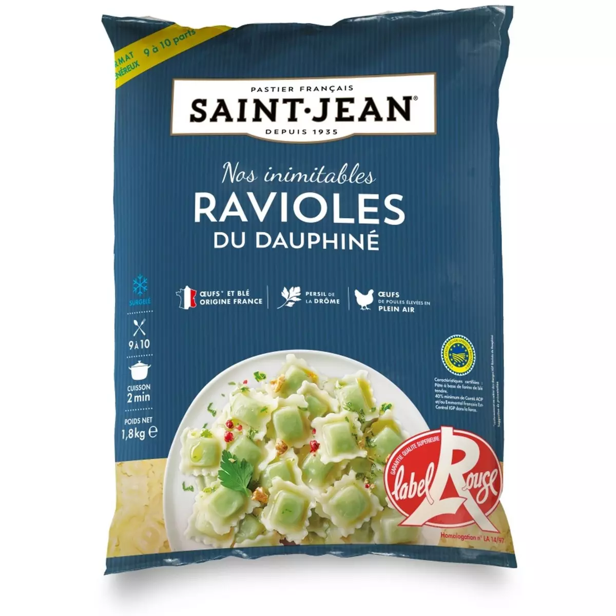 SAINT JEAN Ravioles du Dauphiné IGP Label Rouge 9-10 portions 1.8kg