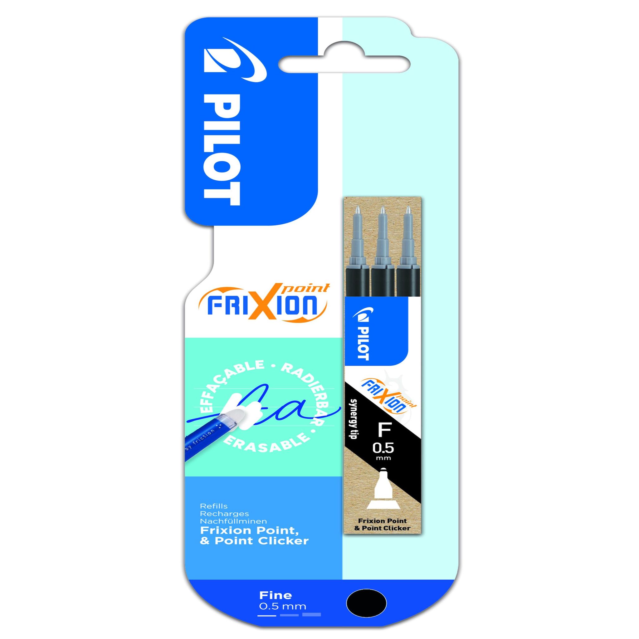PILOT Etui de 3 recharges frixion point / point clicker 0.5mm noir effaçable