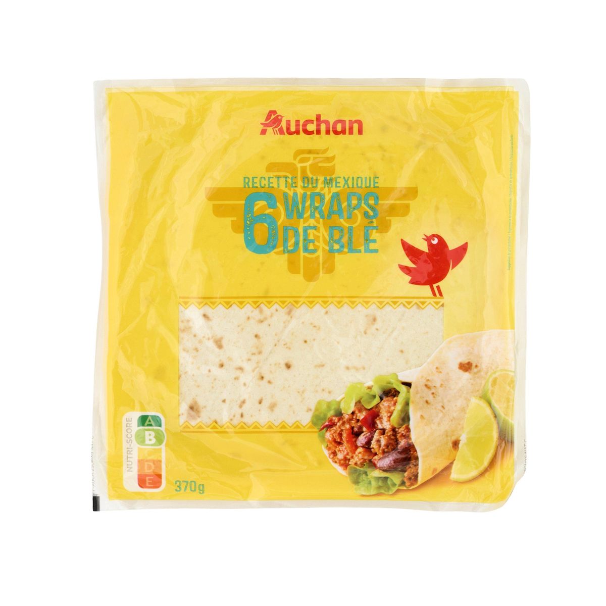 AUCHAN Wraps de blé 6 wraps 370g