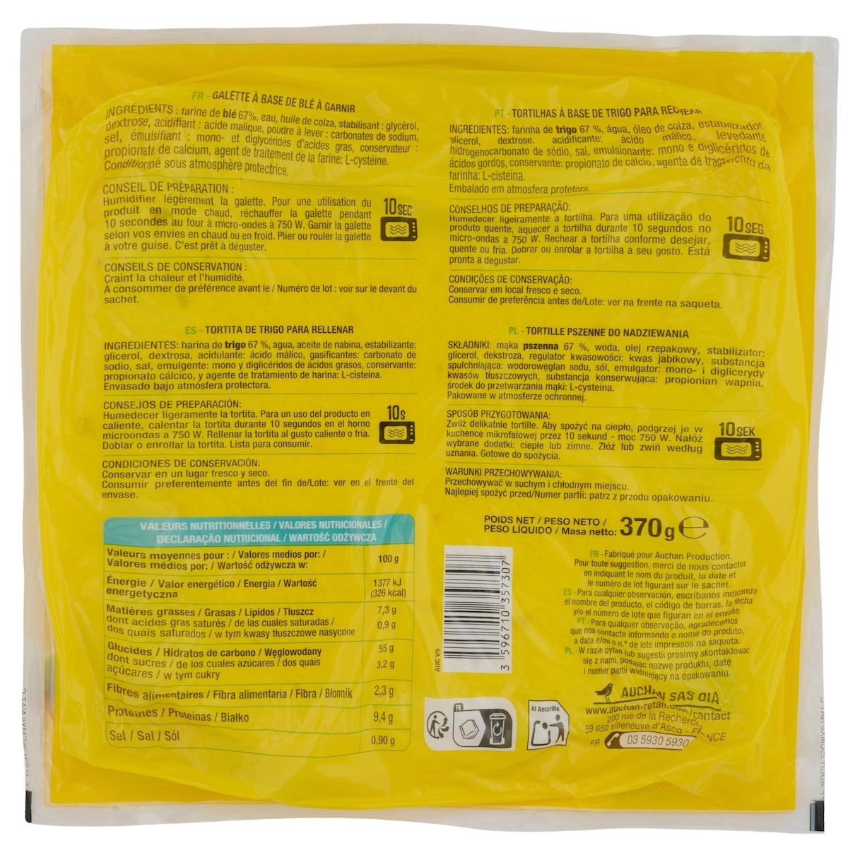 AUCHAN Wraps de blé 6 wraps 370g