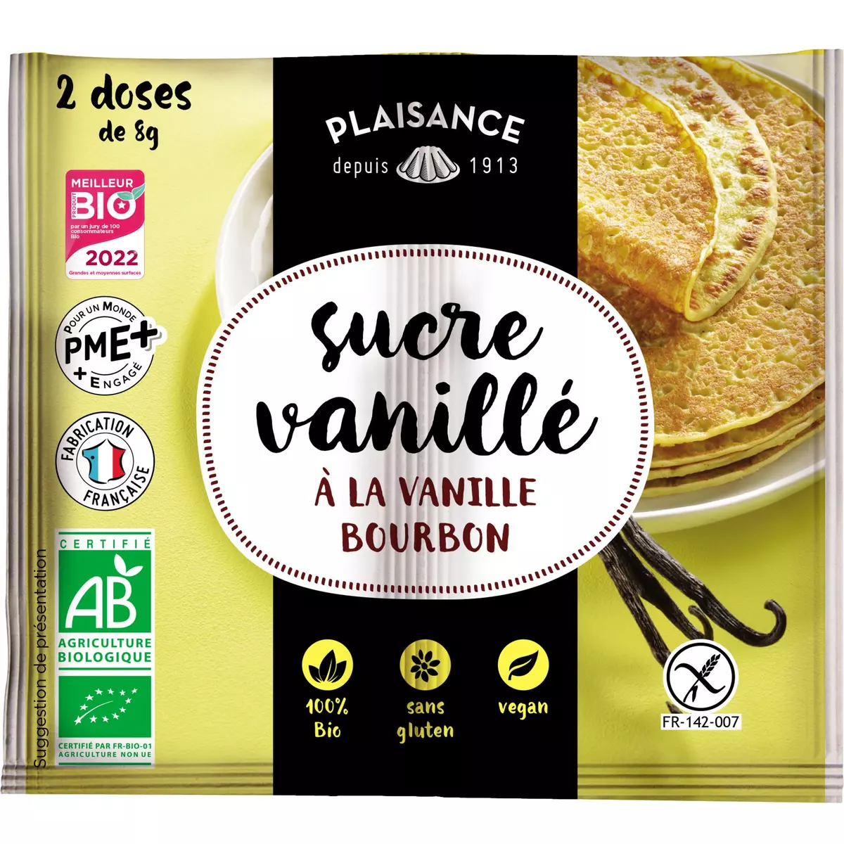 PLAISANCE BIO Sucre vanillé à la vanille bourbon 2 doses 16g