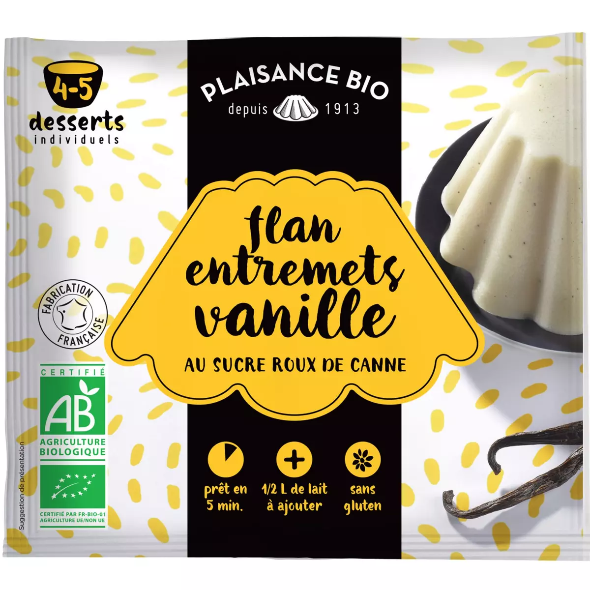 PLAISANCE BIO Préparation en poudre pour flan entremets vanille 4-5  desserts 3g pas cher 