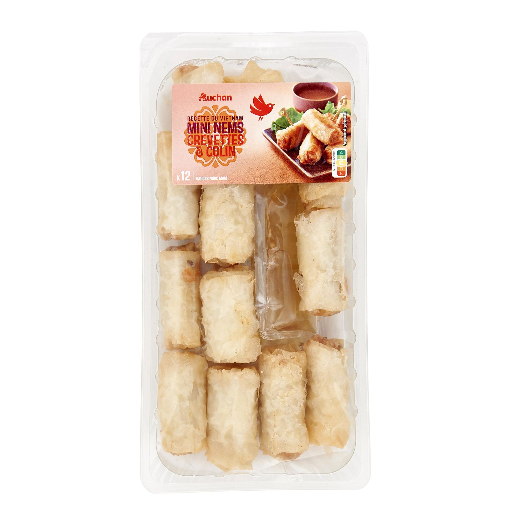 Voir la diapositive 3 : AUCHAN Mini nems aux crevettes et colin avec sauce nuoc nam 12 pièces 280g